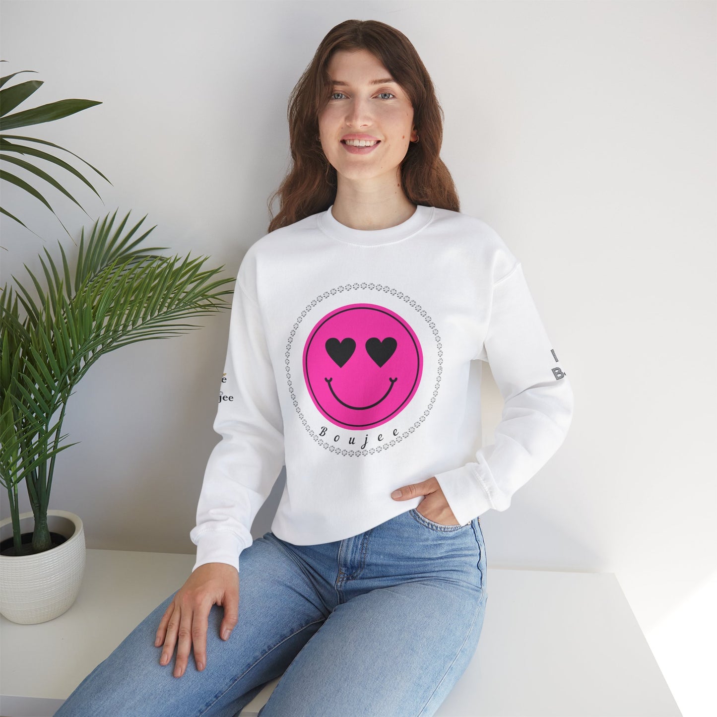 Boujee Smiley Face Heart Eyes Pink - Heavy Blend™ Light Colors Crewneck Sweatshirt