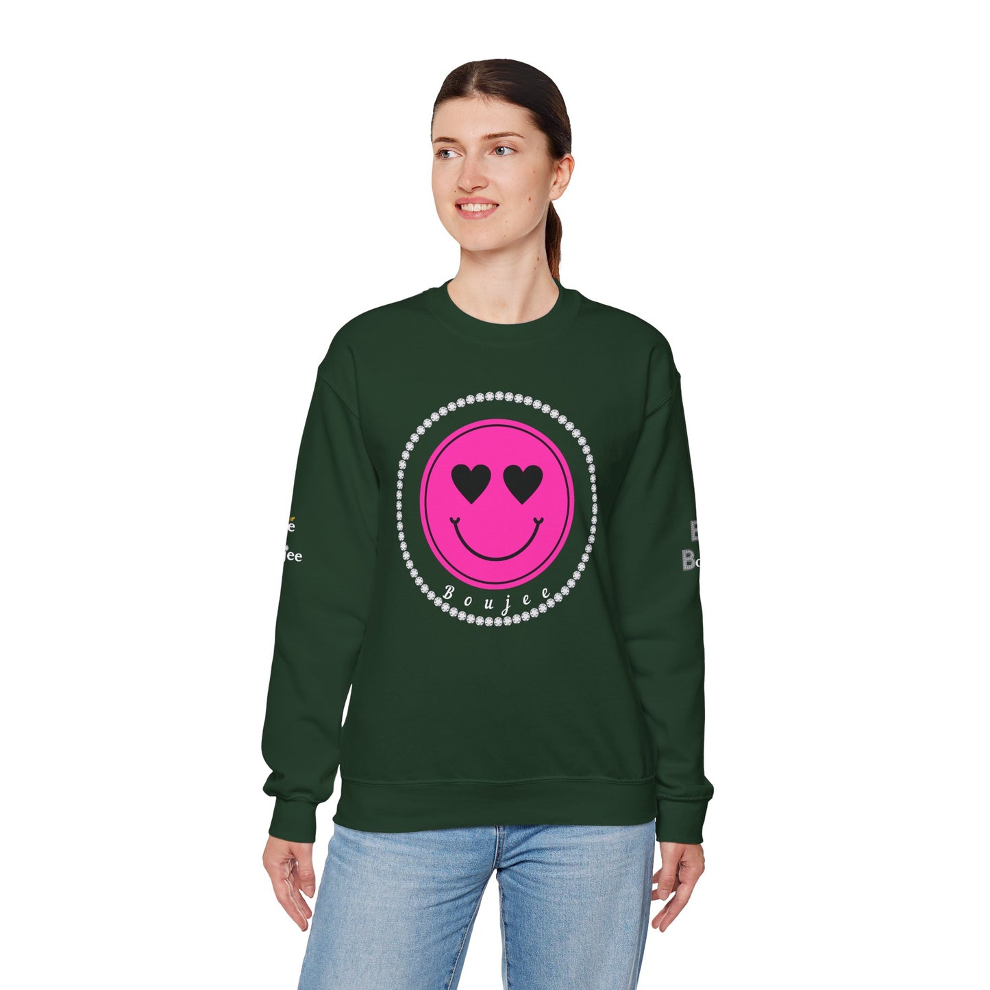 Boujee Smiley Face Pink Heart Eyes - Heavy Blend™ Dark Colors Crewneck Sweatshirt