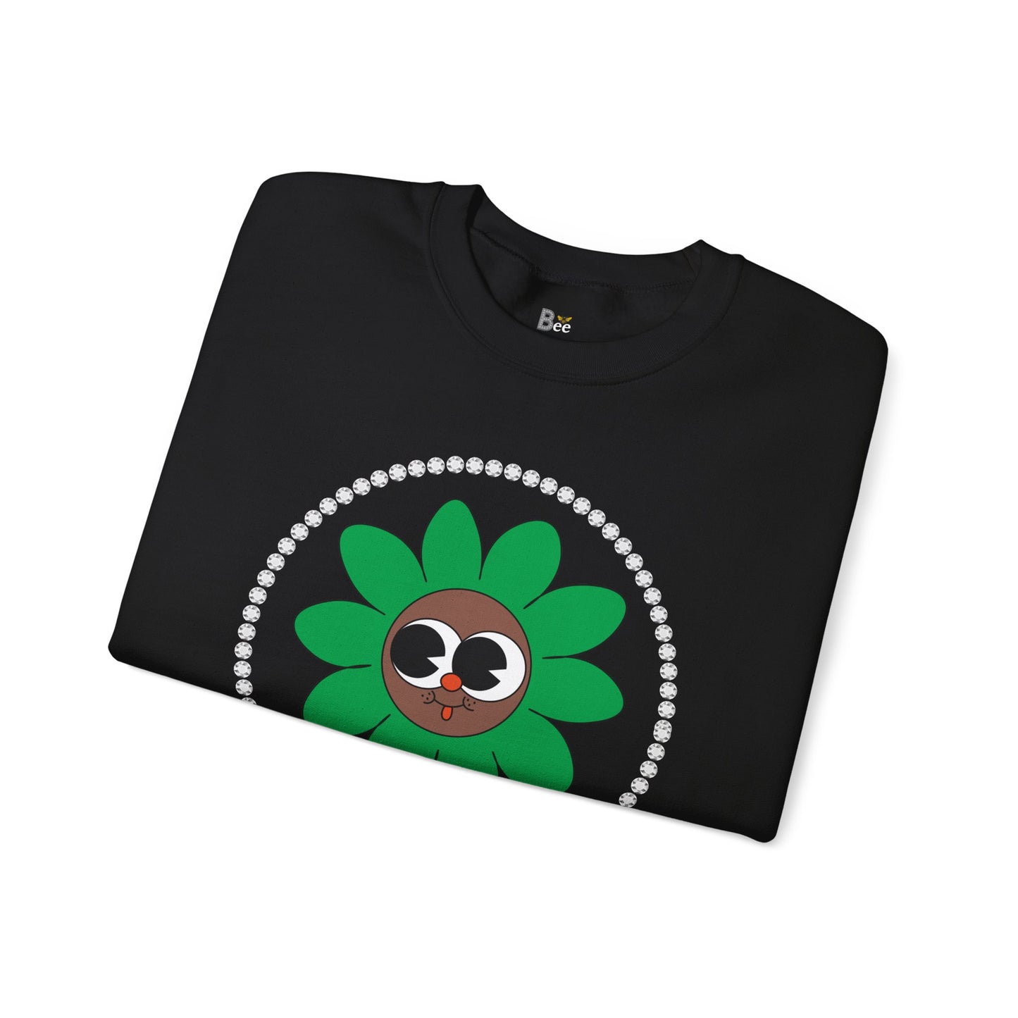 Boujee Flower Smiley Face Green Brown Wide-Eyed - Heavy Blend™ Dark Colors Crewneck Sweatshirt