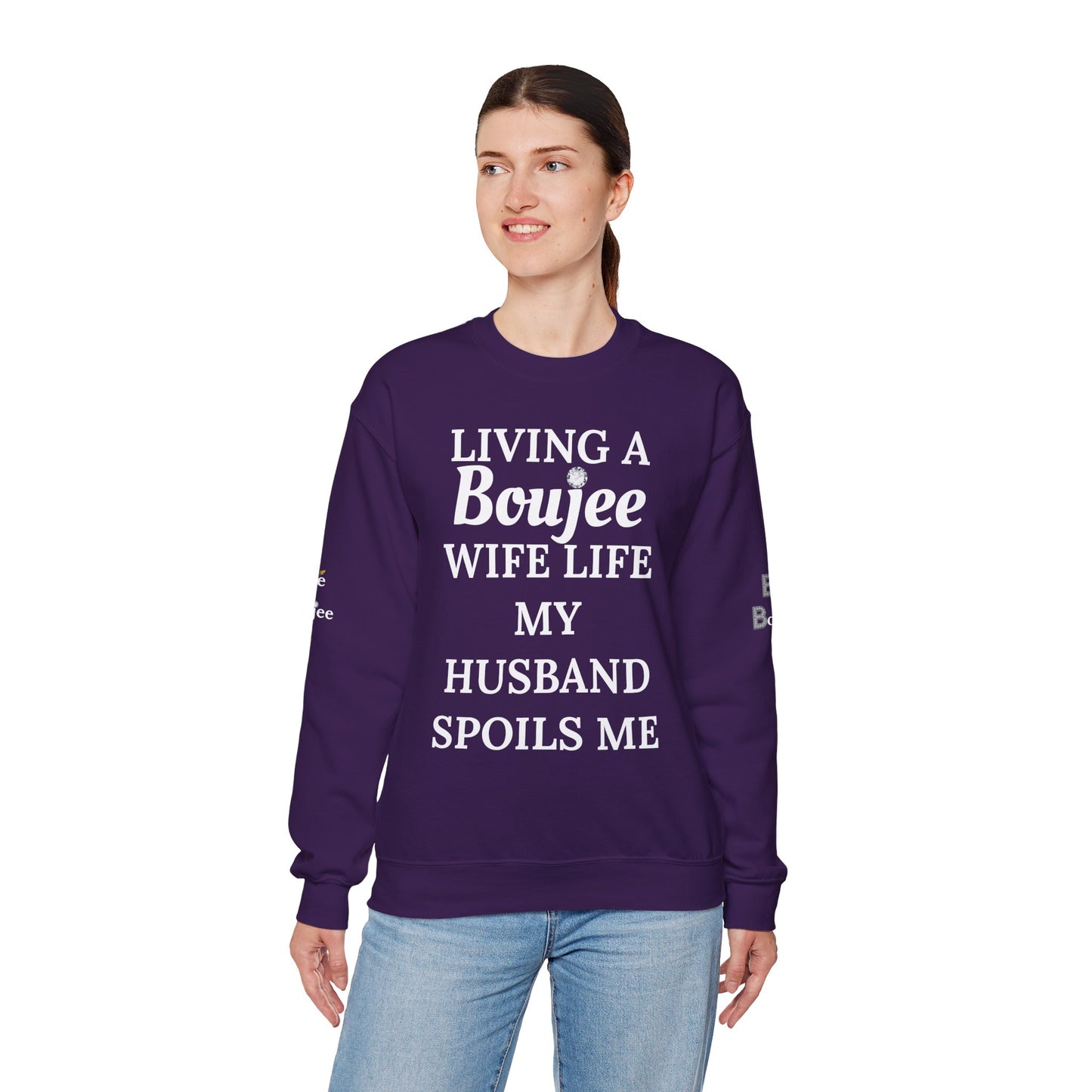 Living a Boujee Wife Life My Husband Spoils Me - Heavy Blend™ Dark Colors Crewneck Sweatshirt
