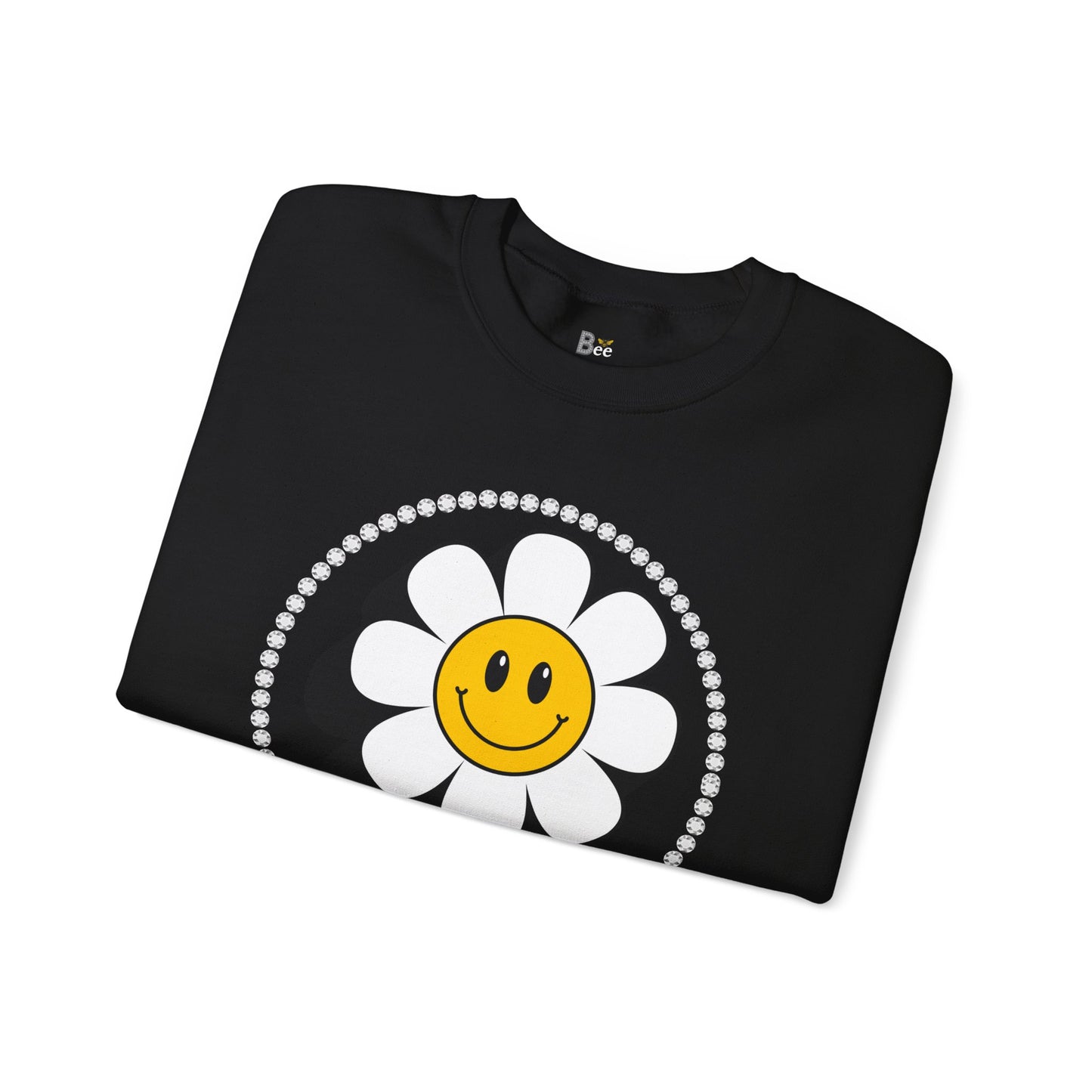 Boujee Flower Smiley Face White Gold - Heavy Blend™ Dark Colors Crewneck Sweatshirt