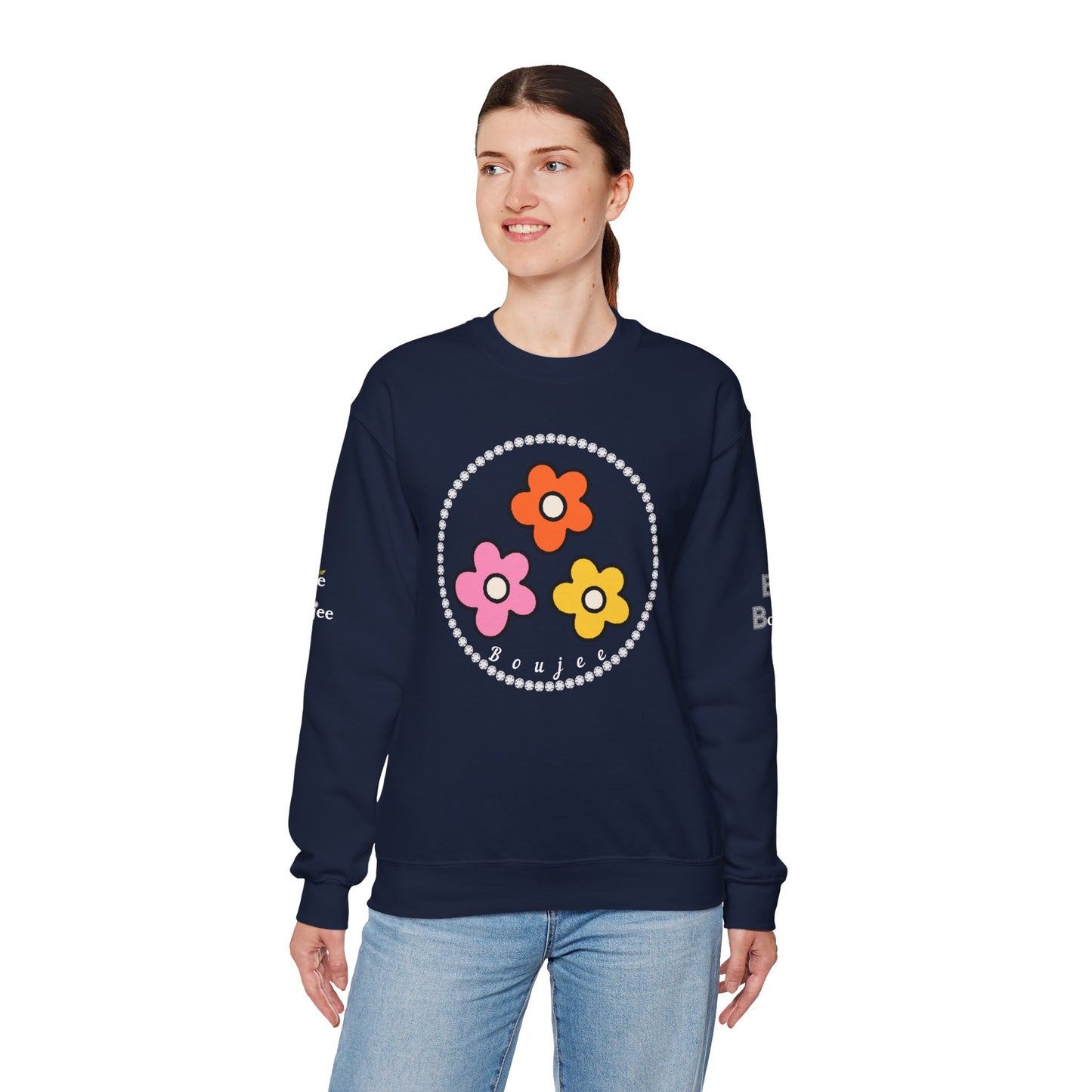 Boujee Mini Flowers Pink Orange Yellow in Diamonds Heavy Blend™ Dark Colors Crewneck Sweatshirt