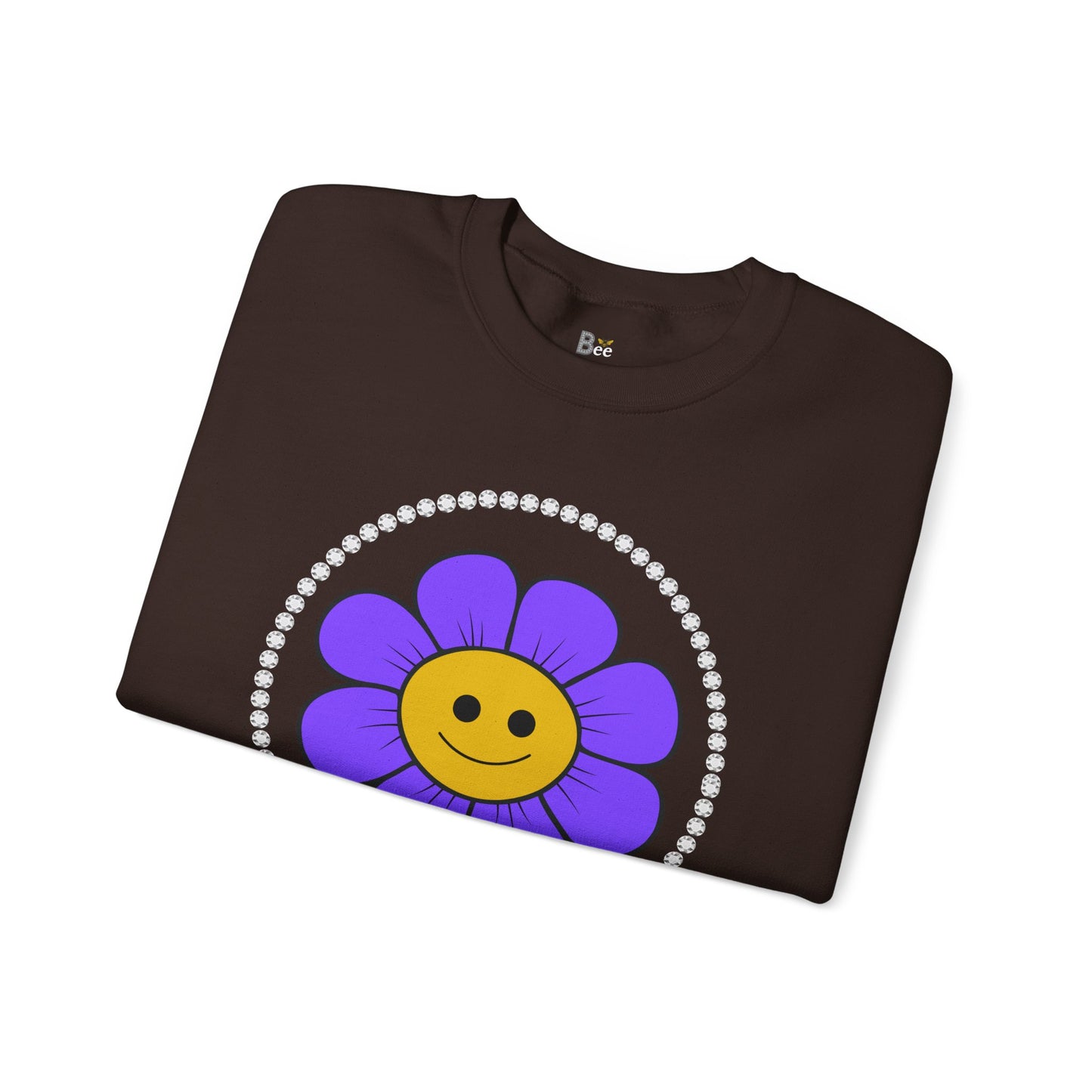 Boujee Flower Smiley Face Purple Gold - Heavy Blend™ Dark Colors Crewneck Sweatshirt