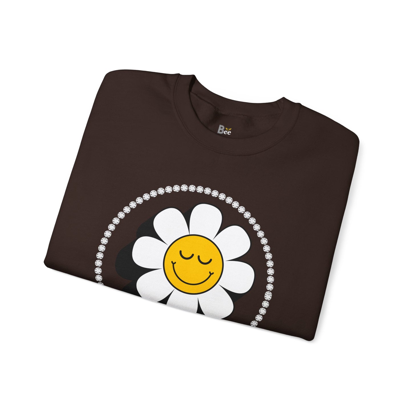 Boujee Flower Smiley Face Closed Eyes - Heavy Blend™ Dark Colors Crewneck Sweatshirt