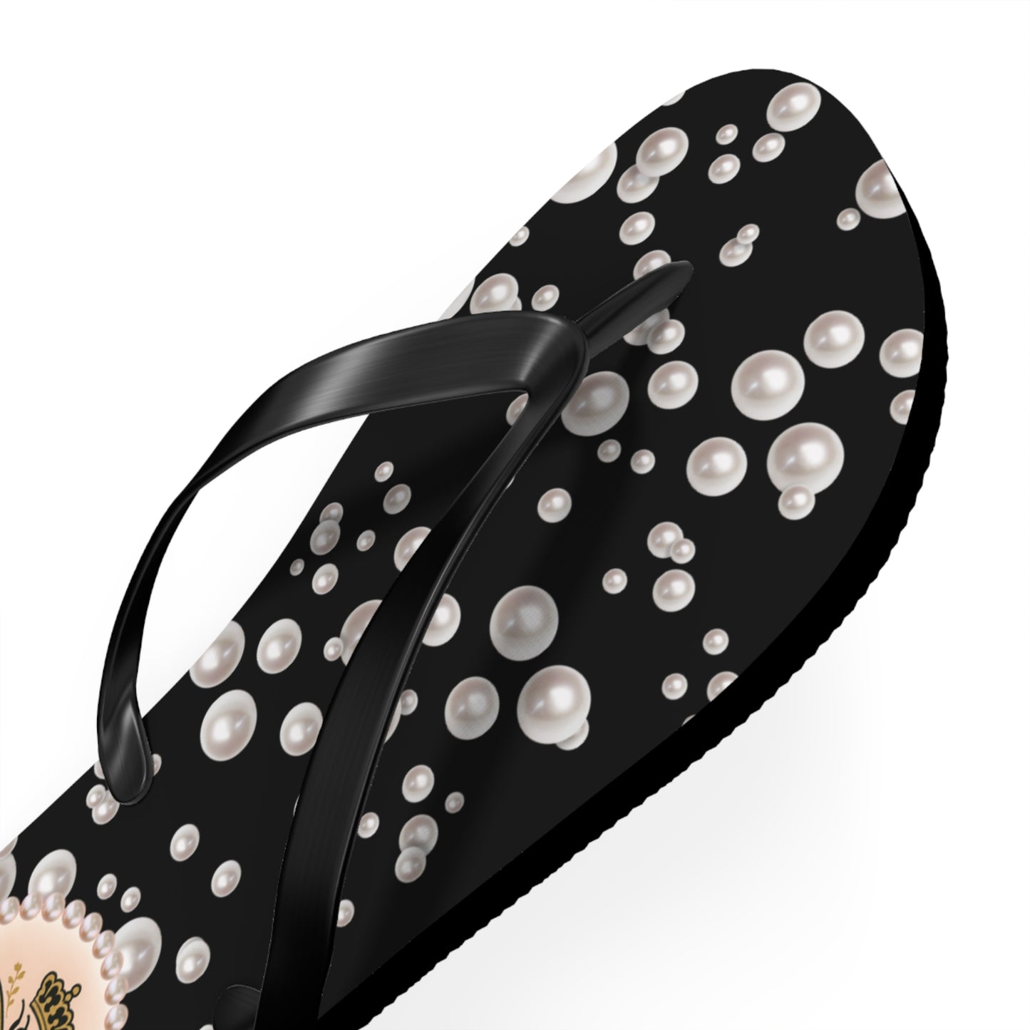 The Boujee Hive Flip Flops - BLACK in Sea of Pearls - LARGE