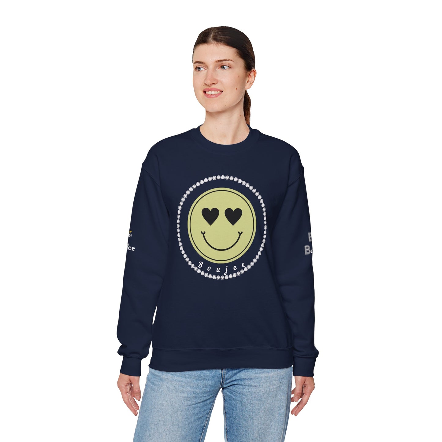 Boujee Smiley Face Beige Heart Eyes - Heavy Blend™ Dark Colors Crewneck Sweatshirt
