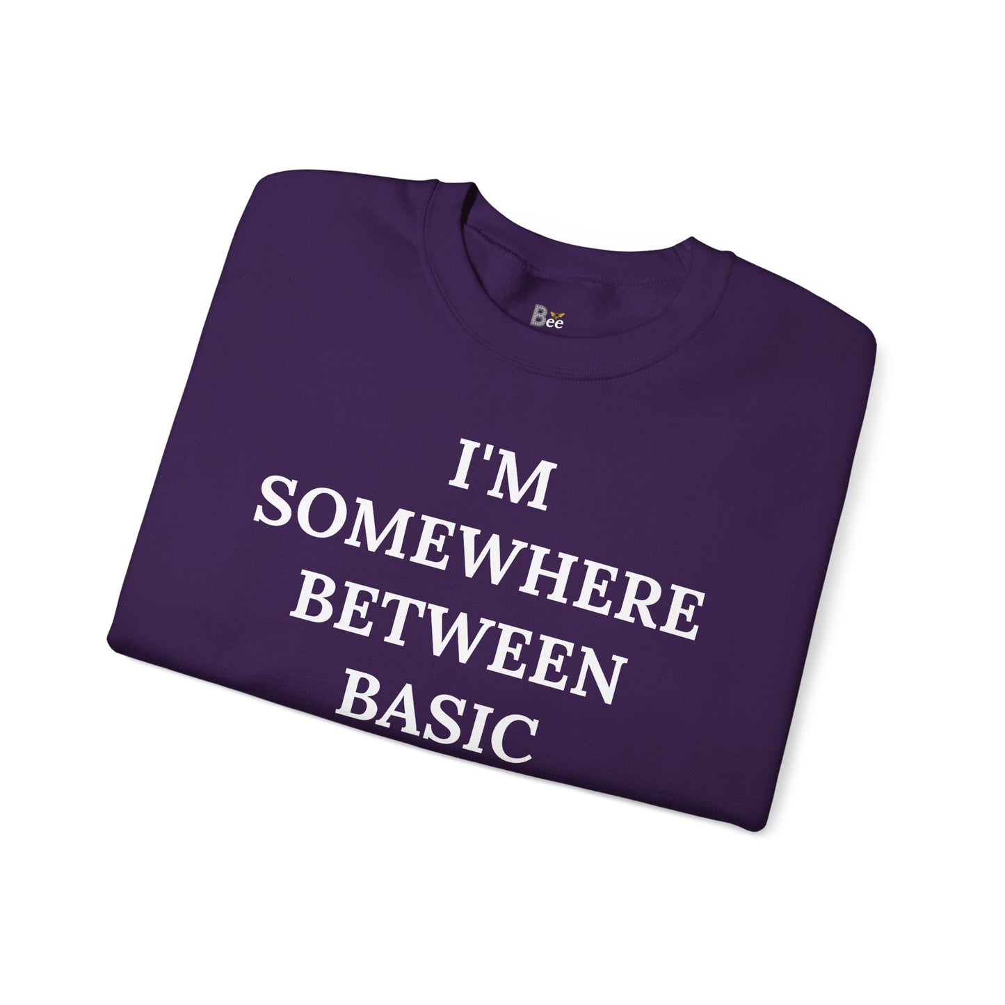 I'm Somewhere Between Basic & Boujee - Heavy Blend™ Dark Colors Crewneck Sweatshirt