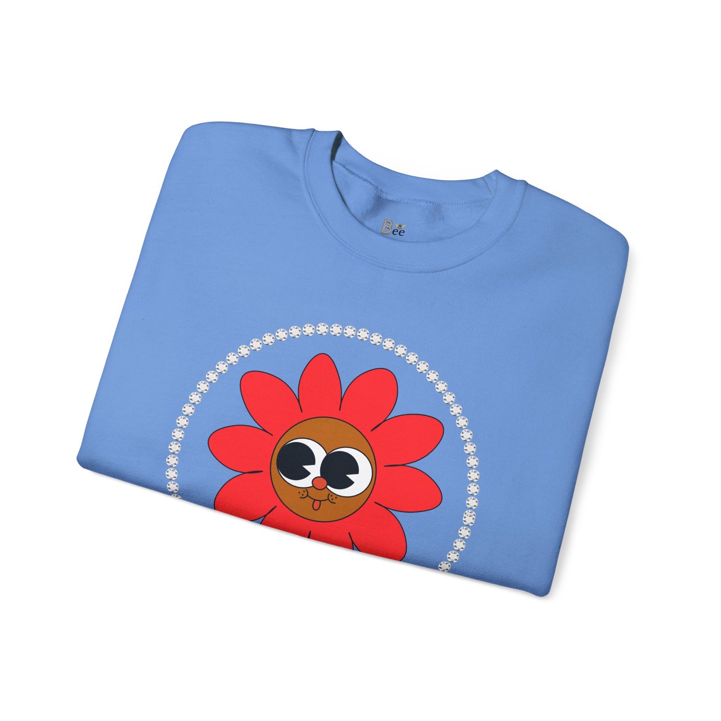 Boujee Flower Smiley Face Red Brown Wide-Eyed - Heavy Blend™ Light Colors Crewneck Sweatshirt