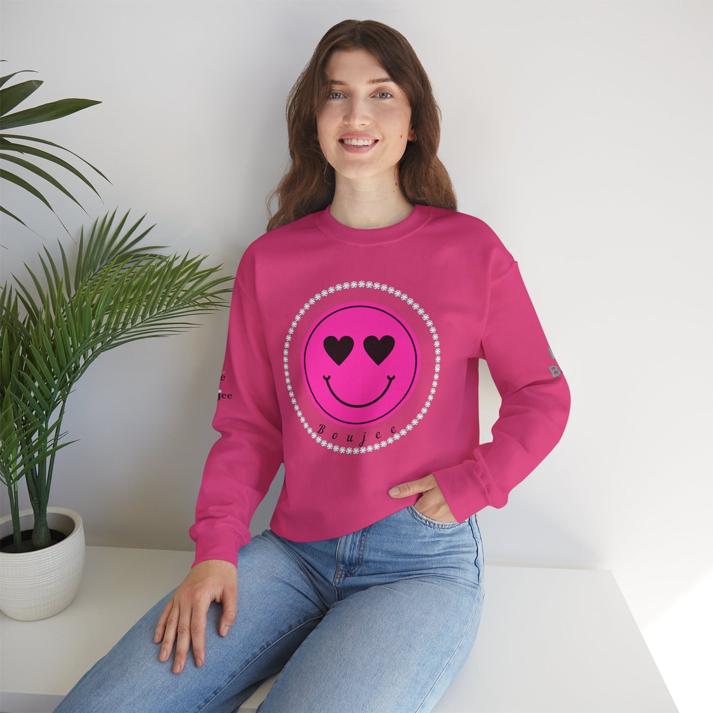 Boujee Smiley Face Heart Eyes Pink - Heavy Blend™ Light Colors Crewneck Sweatshirt