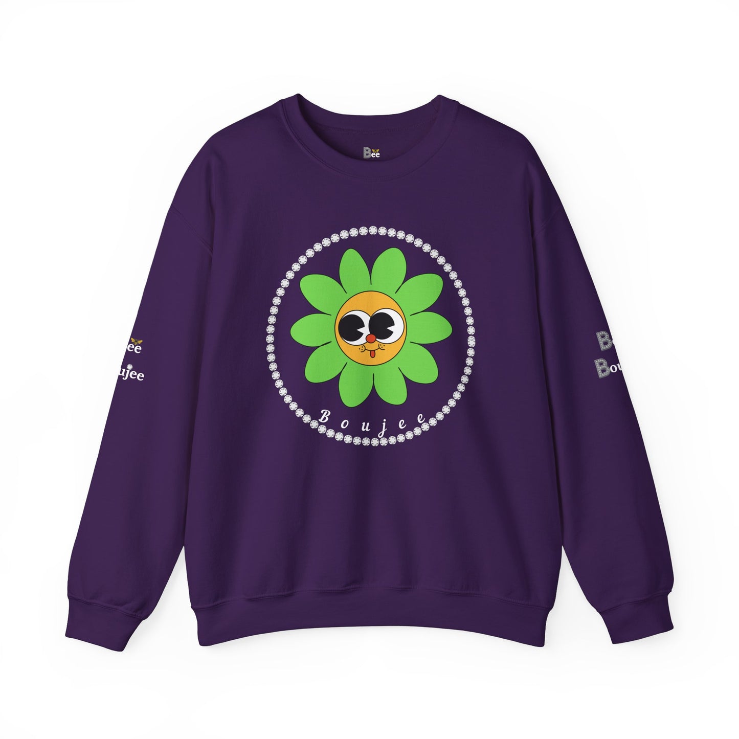 Boujee Flower Smiley Face Green Gold Wide-Eyed - Heavy Blend™ Dark Colors Crewneck Sweatshirt