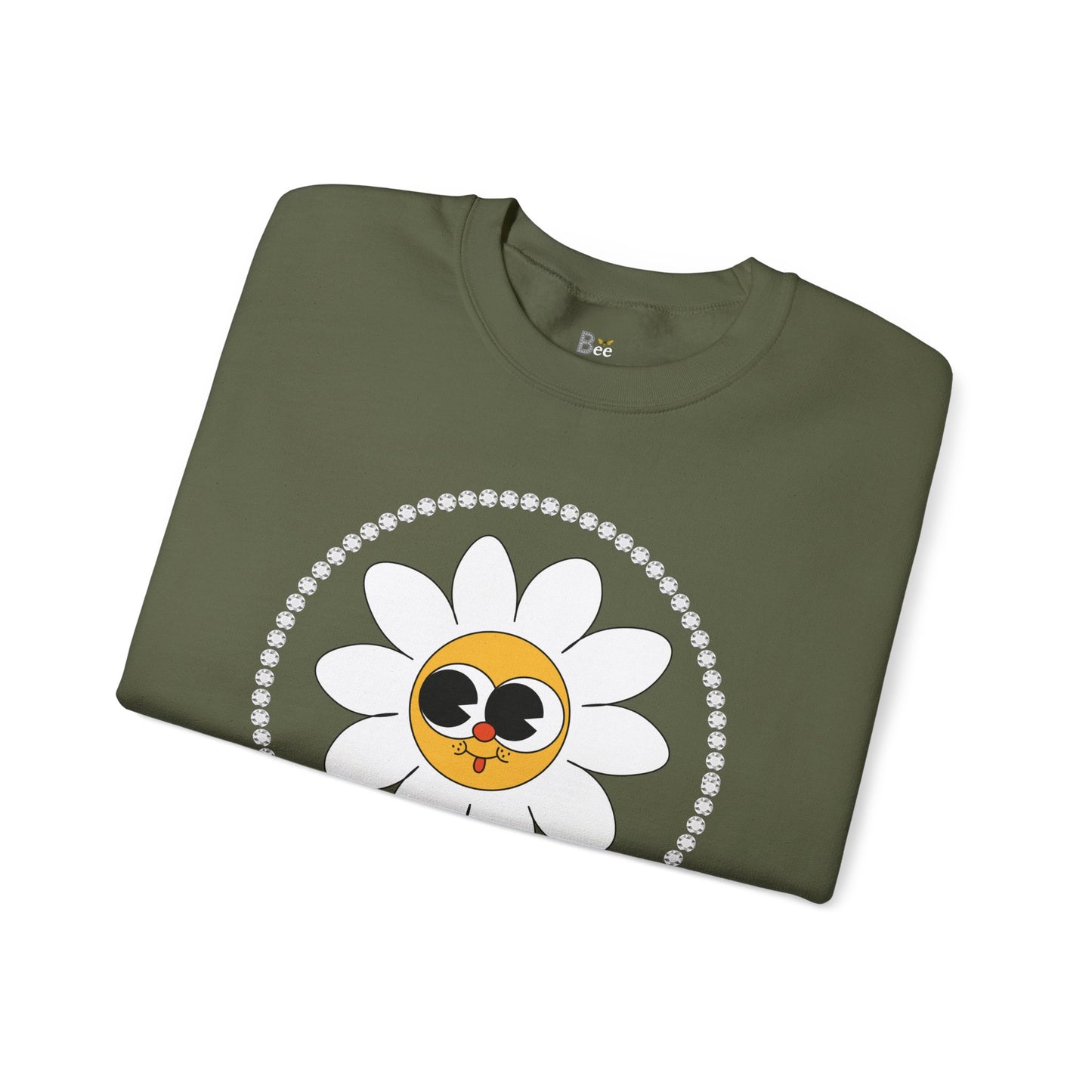 Boujee Flower Smiley Face White Gold Wide-Eyed - Heavy Blend™ Dark Colors Crewneck Sweatshirt