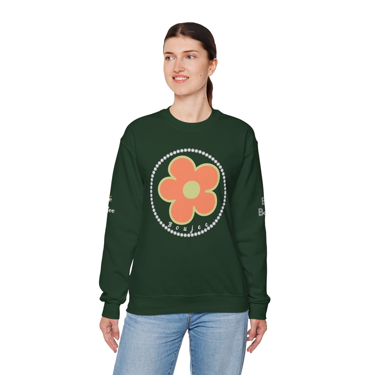 Boujee Flower Orange Green - Heavy Blend™ Dark Colors Crewneck Sweatshirt