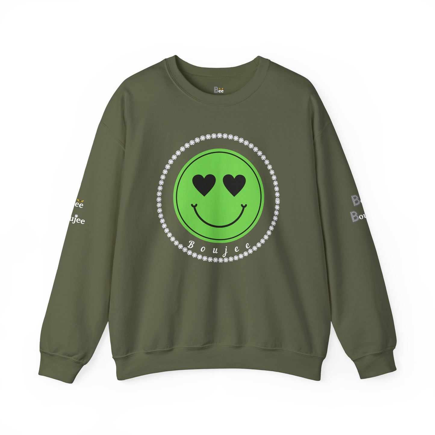 Boujee Smiley Face Green Heart Eyes - Heavy Blend™ Dark Colors Crewneck Sweatshirt