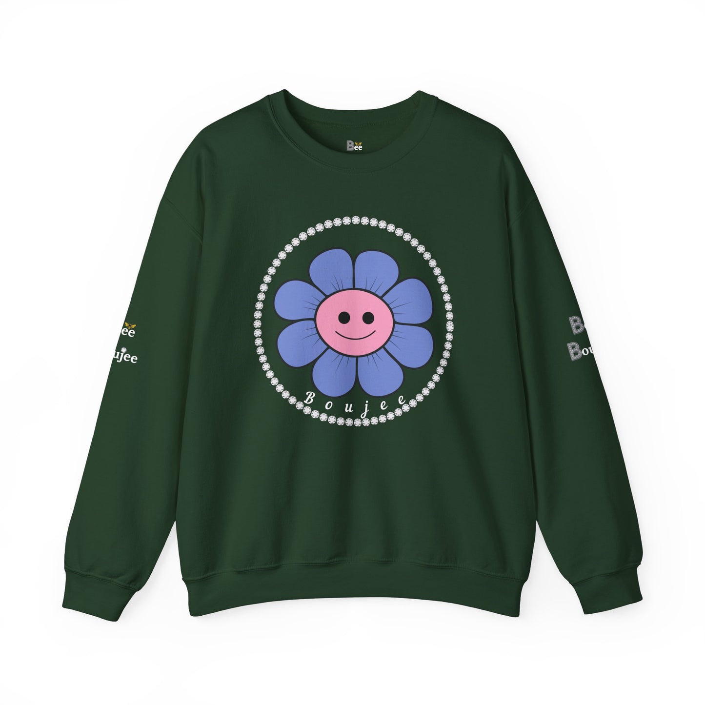 Boujee Flower Smiley Face Blue Pink - Heavy Blend™ Dark Colors Crewneck Sweatshirt