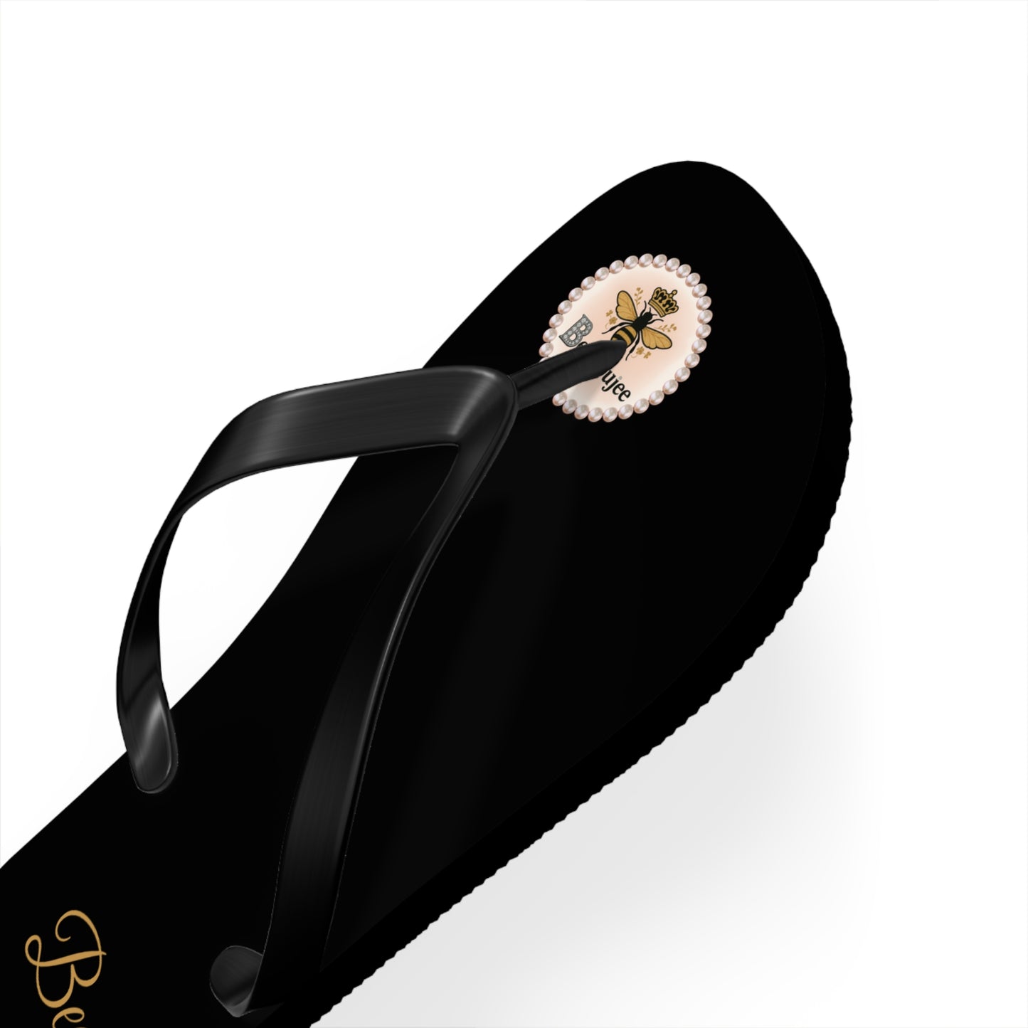 Bee Boujee Crowned-Bee Flip-Flops (Black & Gold) - SMALL