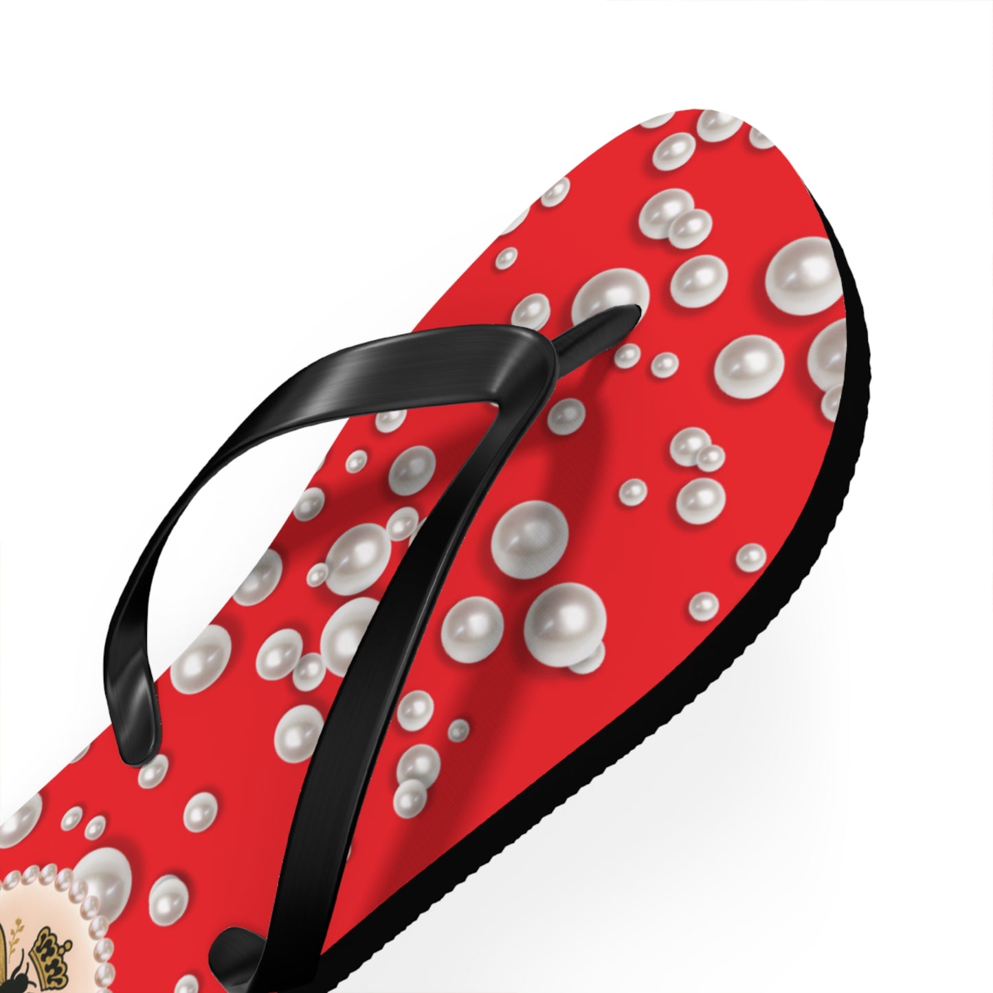 The Boujee Hive Flip Flops - RED in Sea of Pearls - MEDIUM