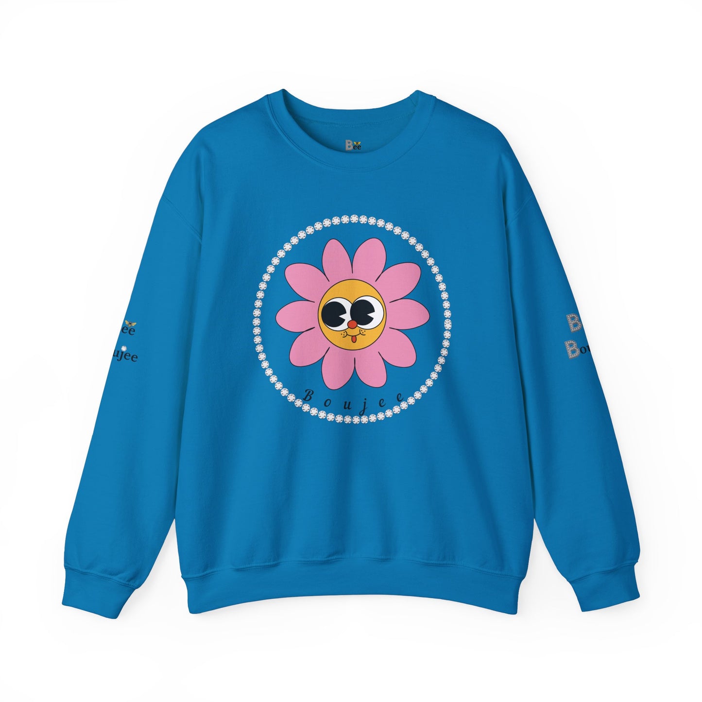 Boujee Flower Smiley Face Pink Gold Wide-Eyed - Heavy Blend™ Light Colors Crewneck Sweatshirt