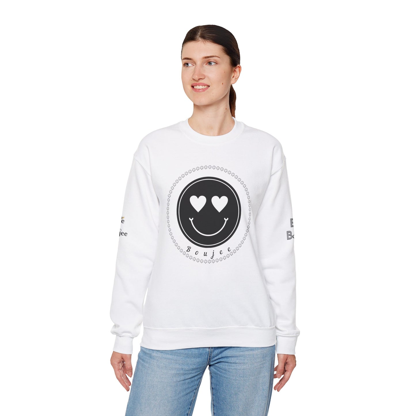 Boujee Smiley Face Heart Eyes Black - Heavy Blend™ Light Colors Crewneck Sweatshirt