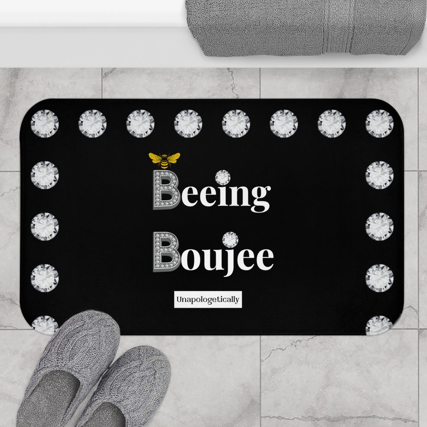 Beeing Boujee - Bath Mat BLACK with DIAMONDS