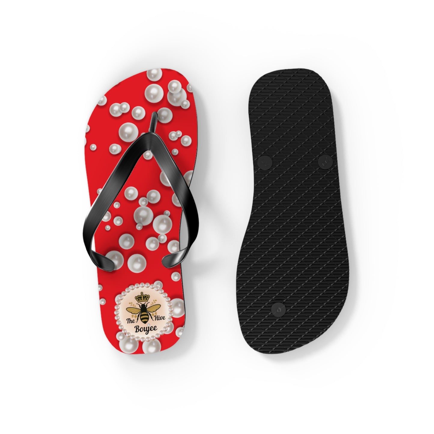 The Boujee Hive Crowned-Bee RED (Sea of Pearls) Flip-Flops - SMALL