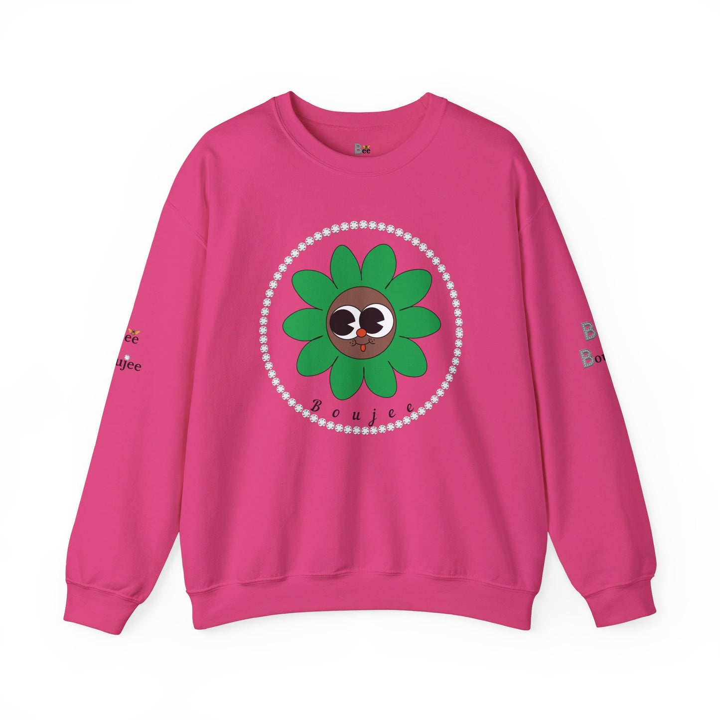 Boujee Flower Smiley Face Green Brown Wide-Eyed - Heavy Blend™ Light Colors Crewneck Sweatshirt