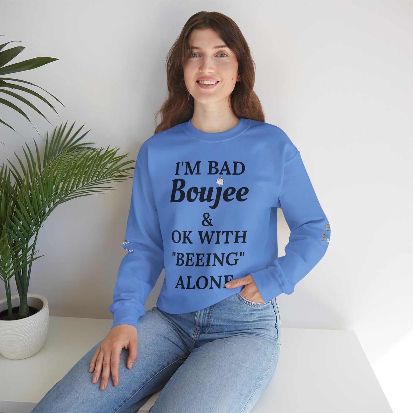 I'm Bad Boujee & Ok With "Beeing" Alone - Heavy Blend™ Light Colors Crewneck Sweatshirt