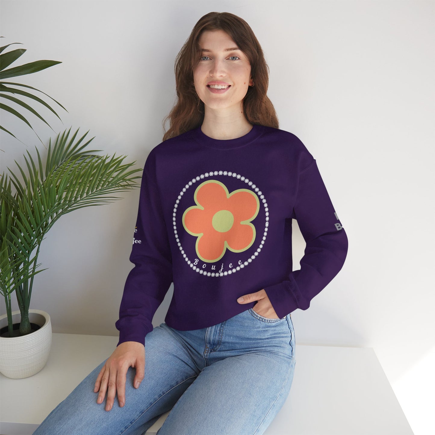 Boujee Flower Orange Green - Heavy Blend™ Dark Colors Crewneck Sweatshirt
