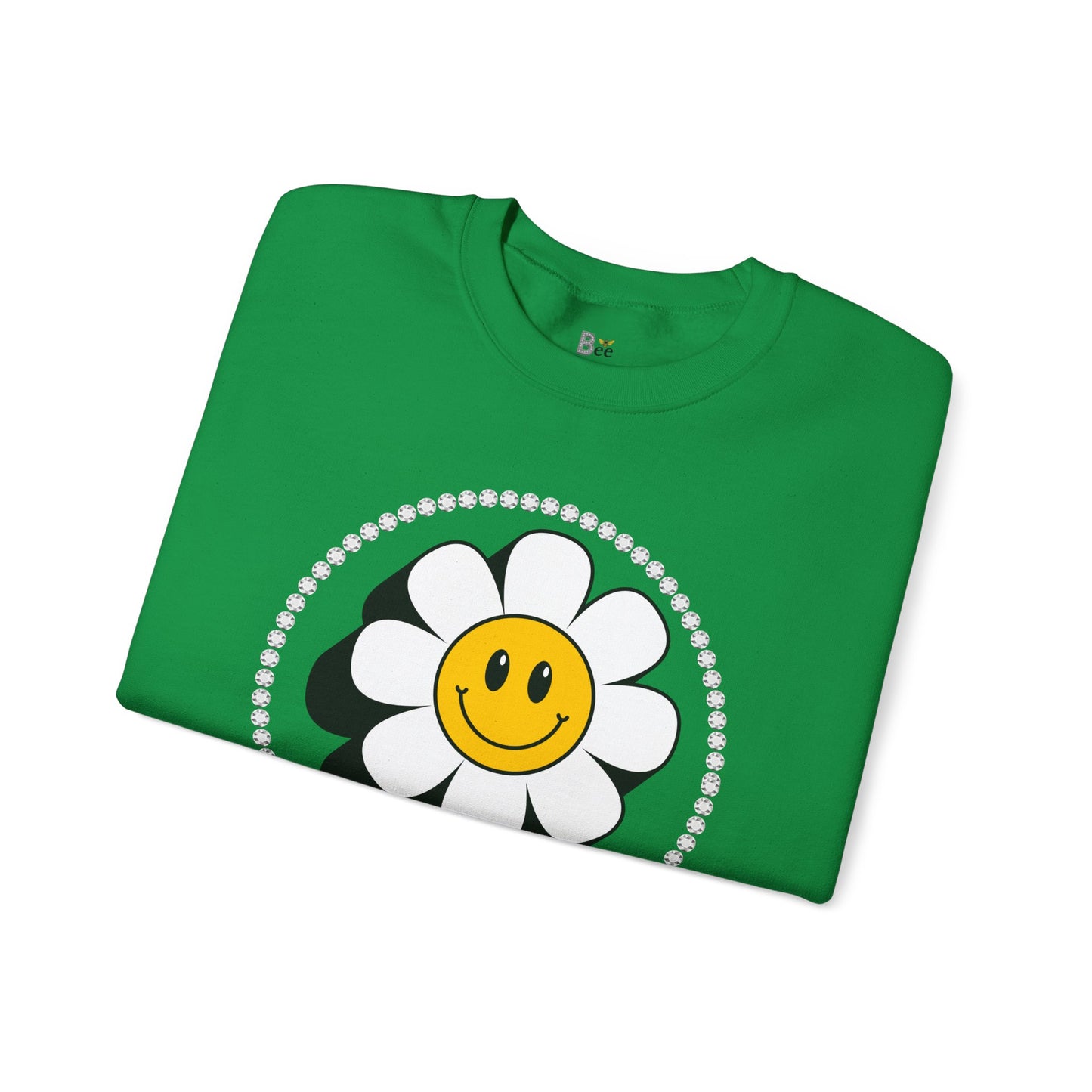 Boujee Flower Smiley Face White Gold - Heavy Blend™ Light Colors Crewneck Sweatshirt