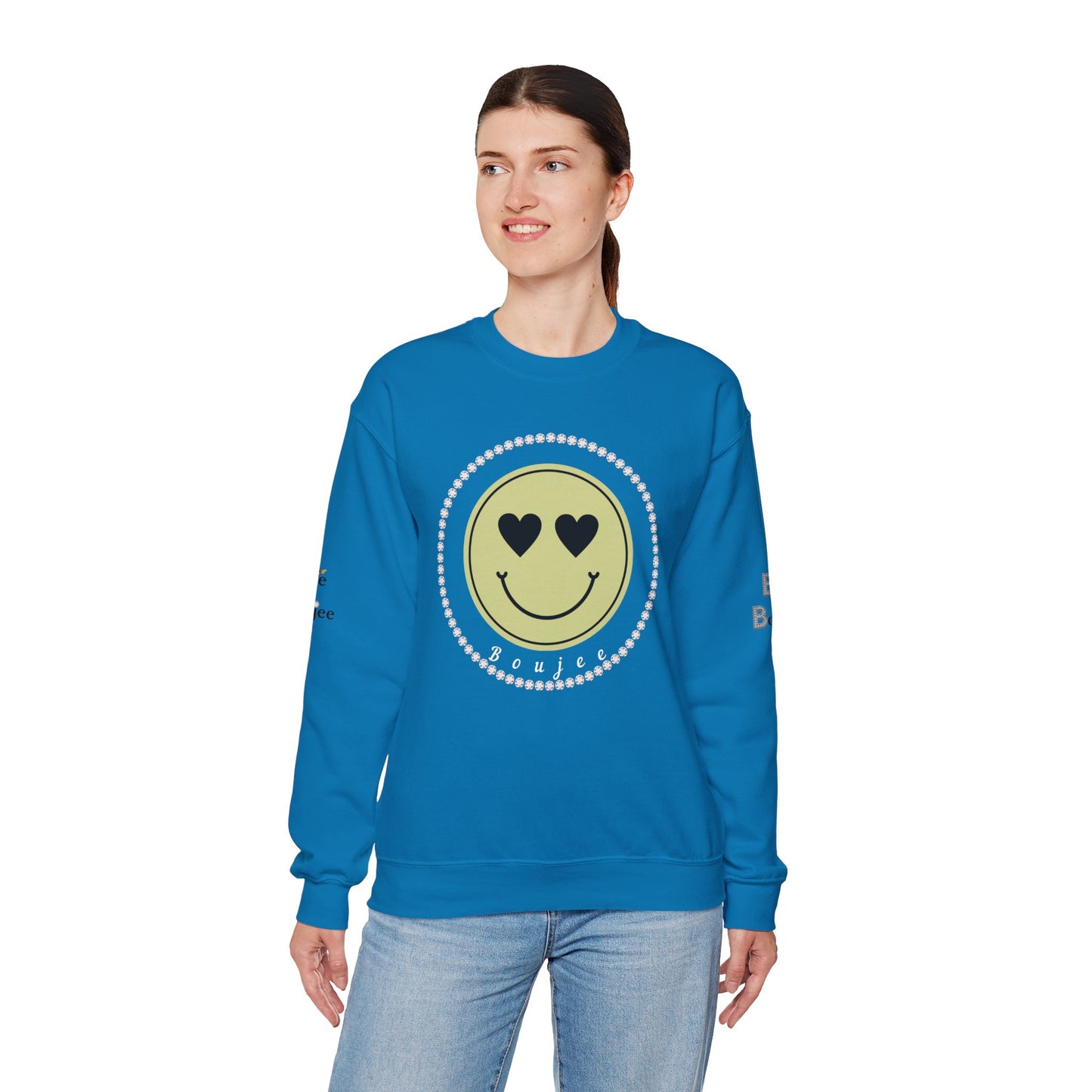 Boujee Smiley Face Heart Eyes Beige - Heavy Blend™ Light Colors Crewneck Sweatshirt