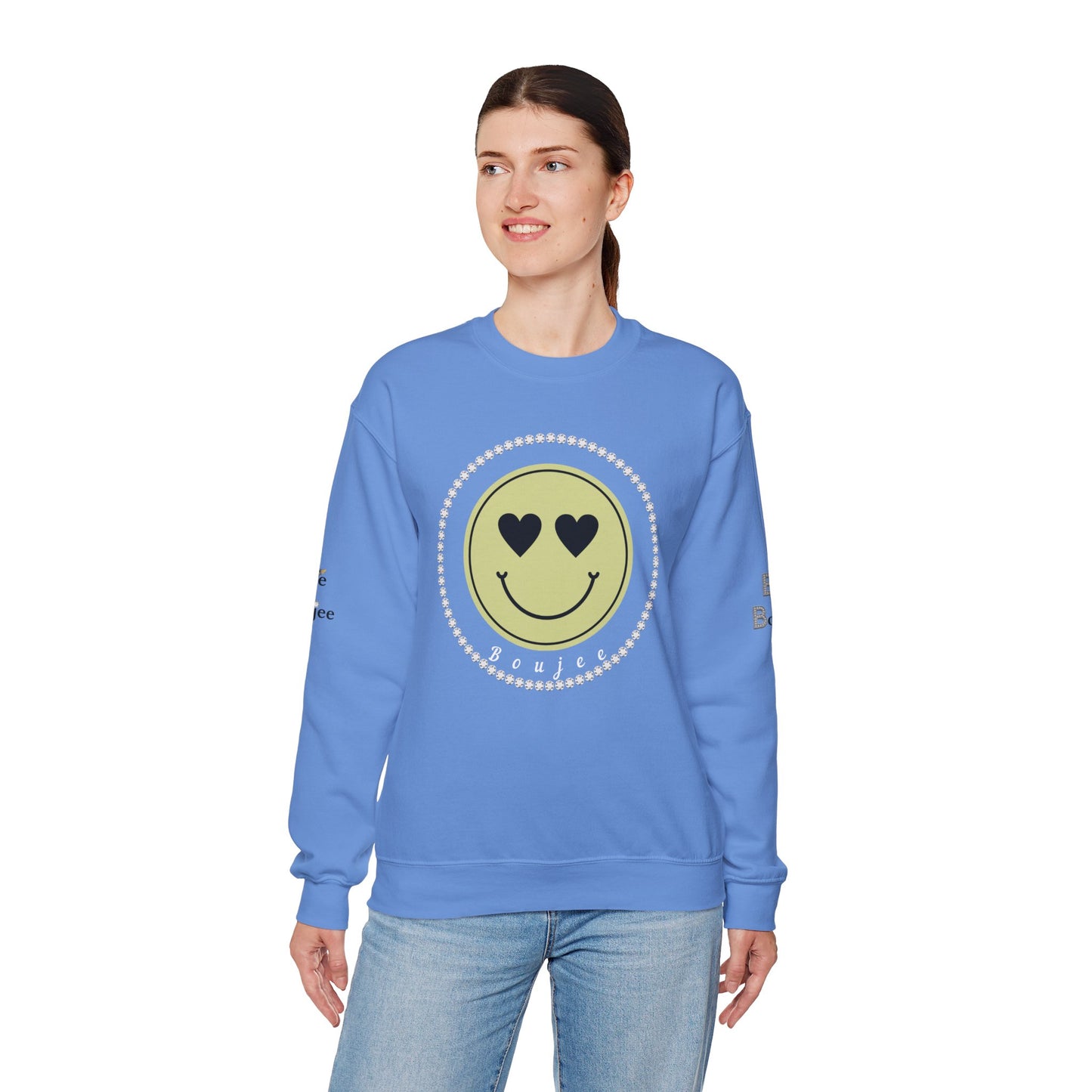 Boujee Smiley Face Heart Eyes Beige - Heavy Blend™ Light Colors Crewneck Sweatshirt
