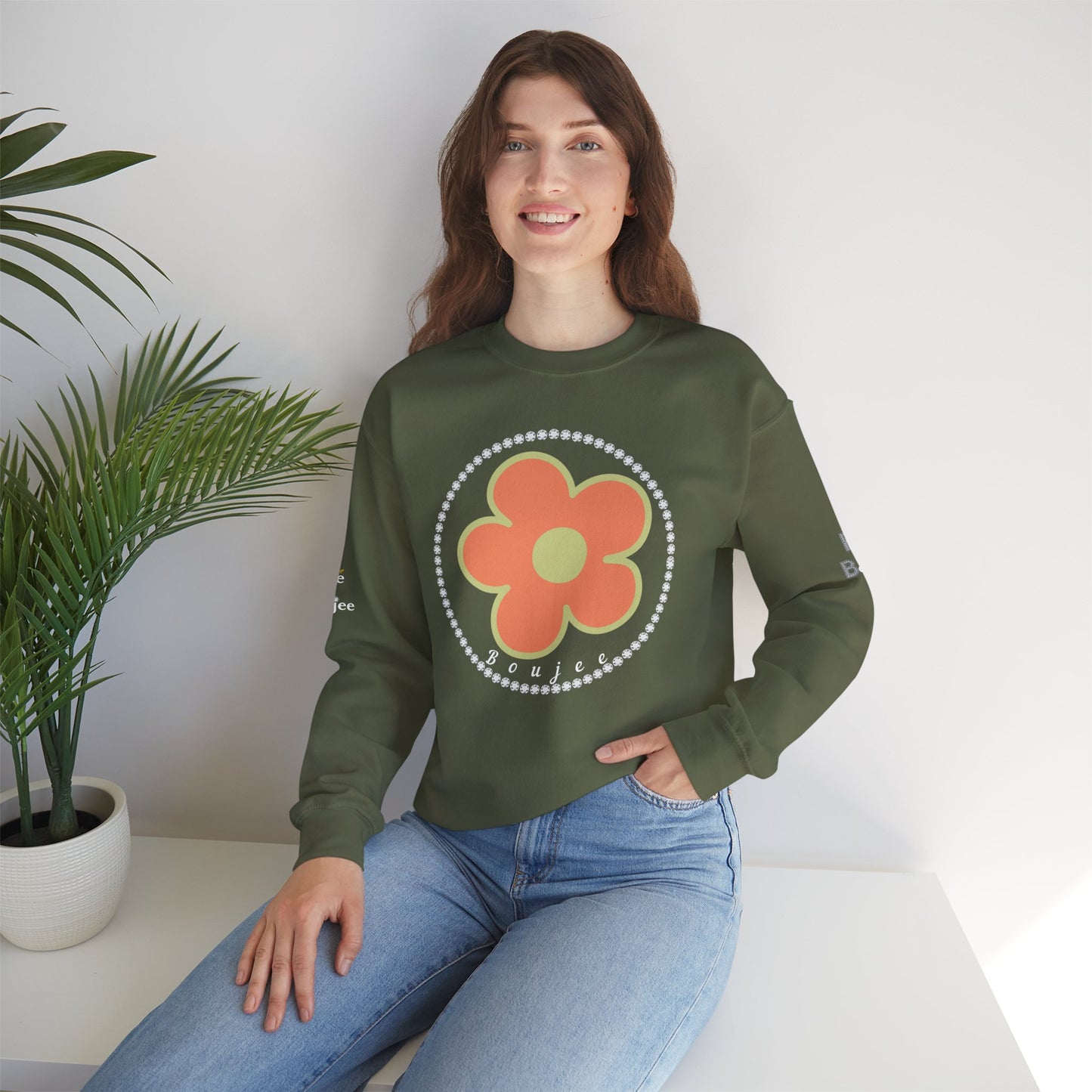 Boujee Flower Orange Green - Heavy Blend™ Dark Colors Crewneck Sweatshirt