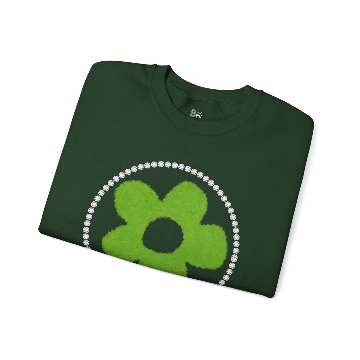 Boujee Fuzzy Green Flower- Heavy Blend™ Dark Colors Crewneck Sweatshirt