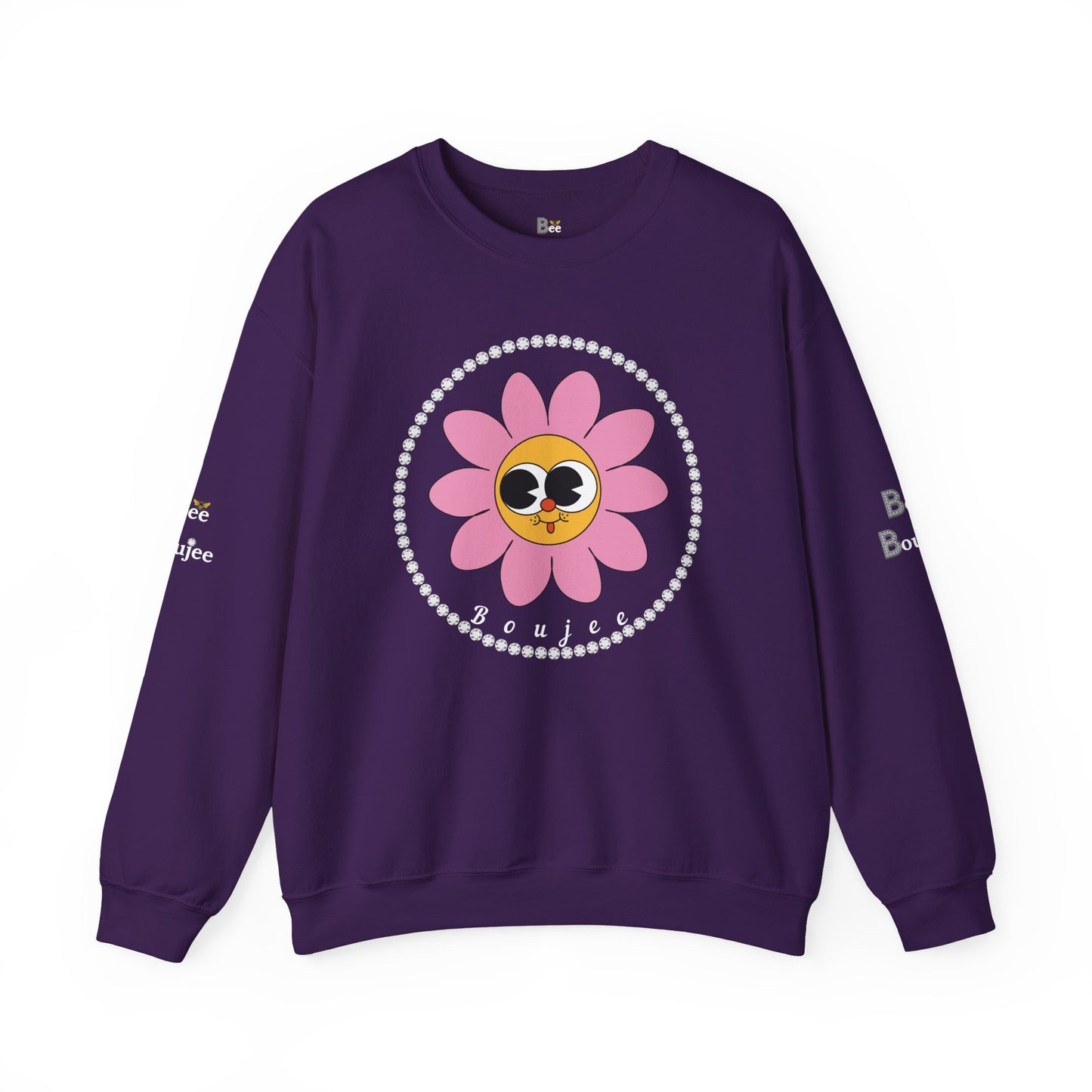 Boujee Flower Smiley Face Pink Gold Wide-Eyed - Heavy Blend™ Dark Colors Crewneck Sweatshirt