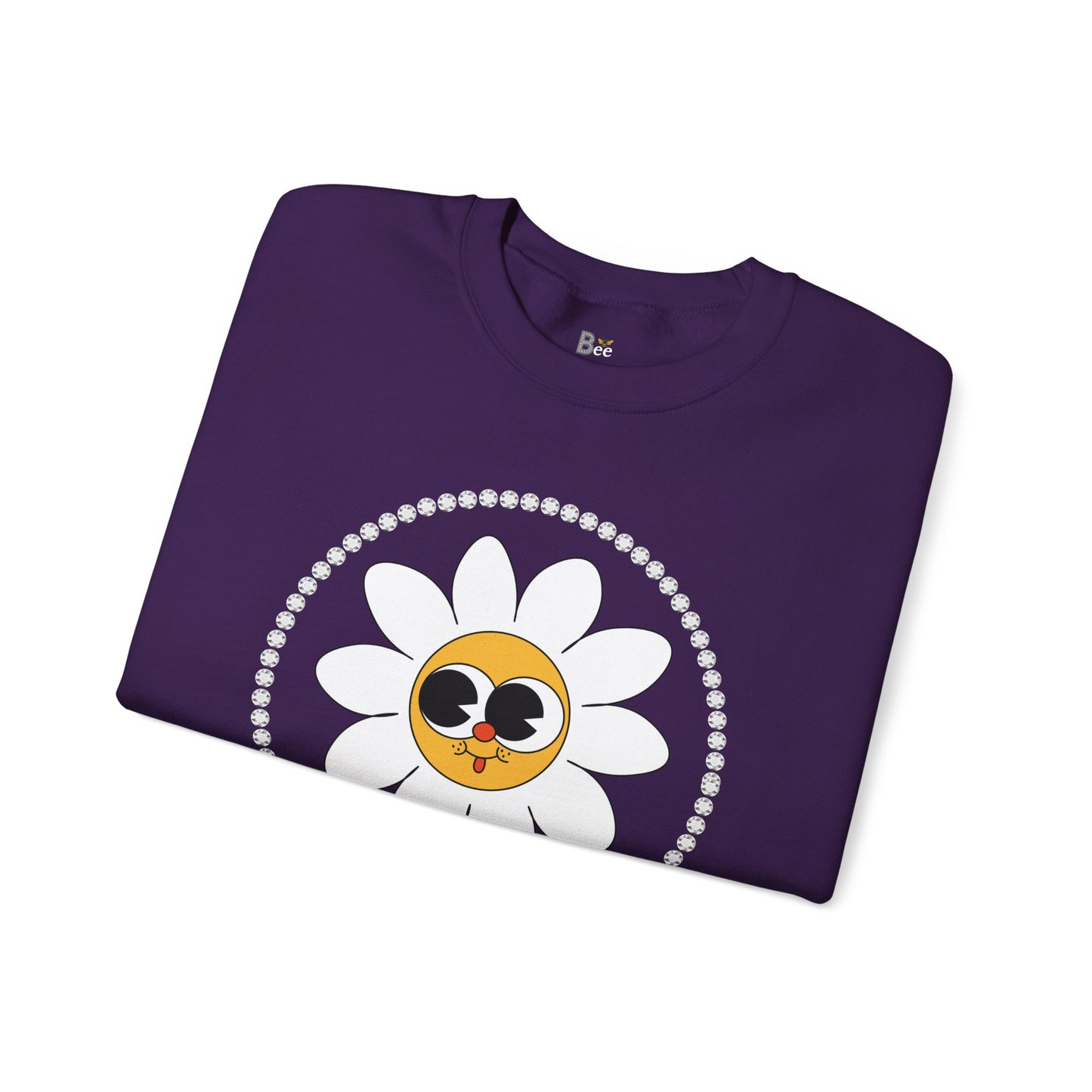 Boujee Flower Smiley Face White Gold Wide-Eyed - Heavy Blend™ Dark Colors Crewneck Sweatshirt