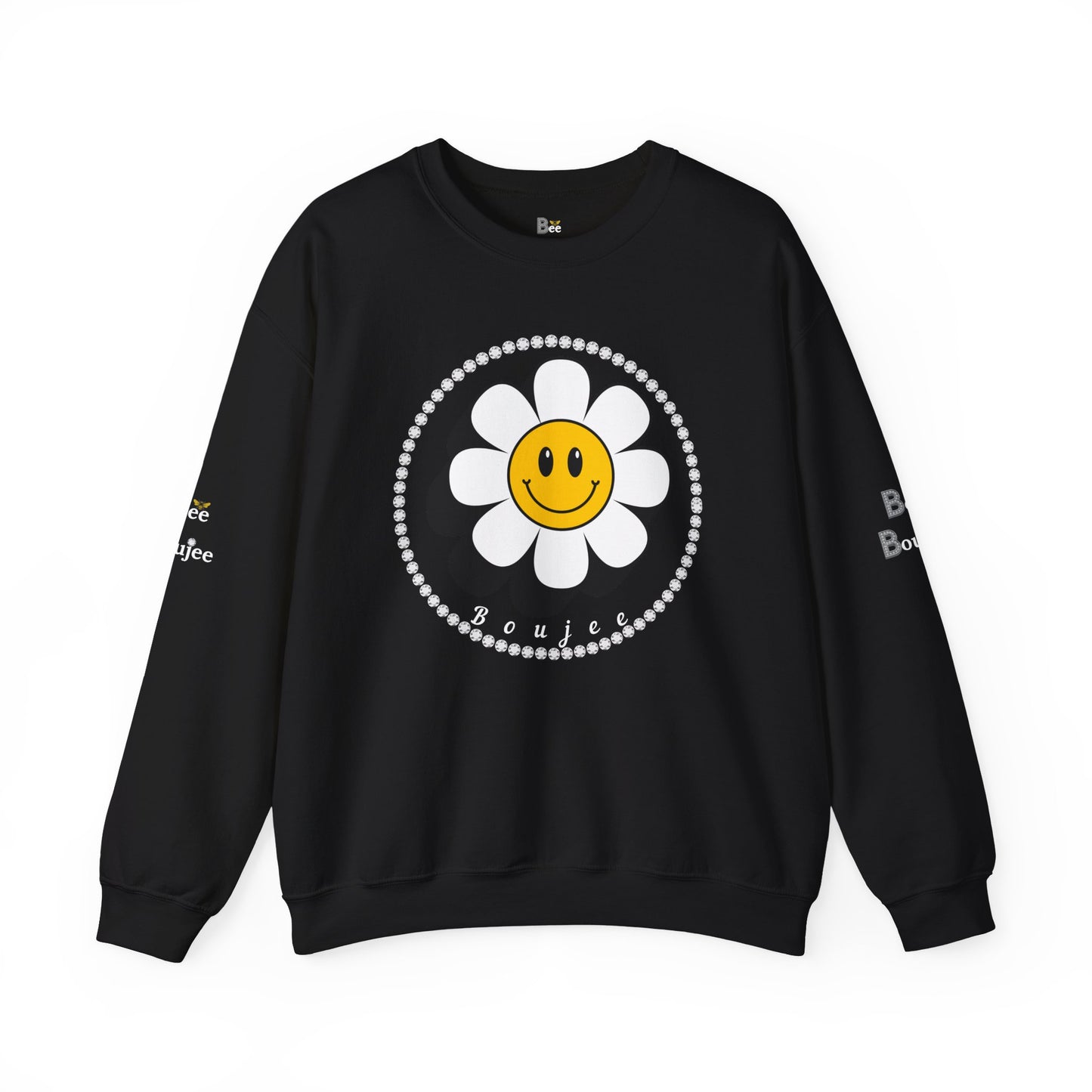 Boujee Flower Smiley Face White Gold - Heavy Blend™ Dark Colors Crewneck Sweatshirt