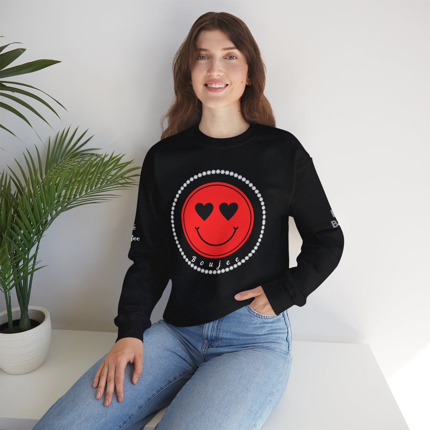 Boujee Smiley Face Red Heart Eyes - Heavy Blend™ Dark Colors Crewneck Sweatshirt