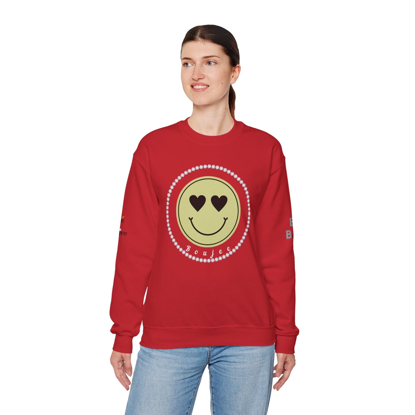 Boujee Smiley Face Heart Eyes Beige - Heavy Blend™ Light Colors Crewneck Sweatshirt
