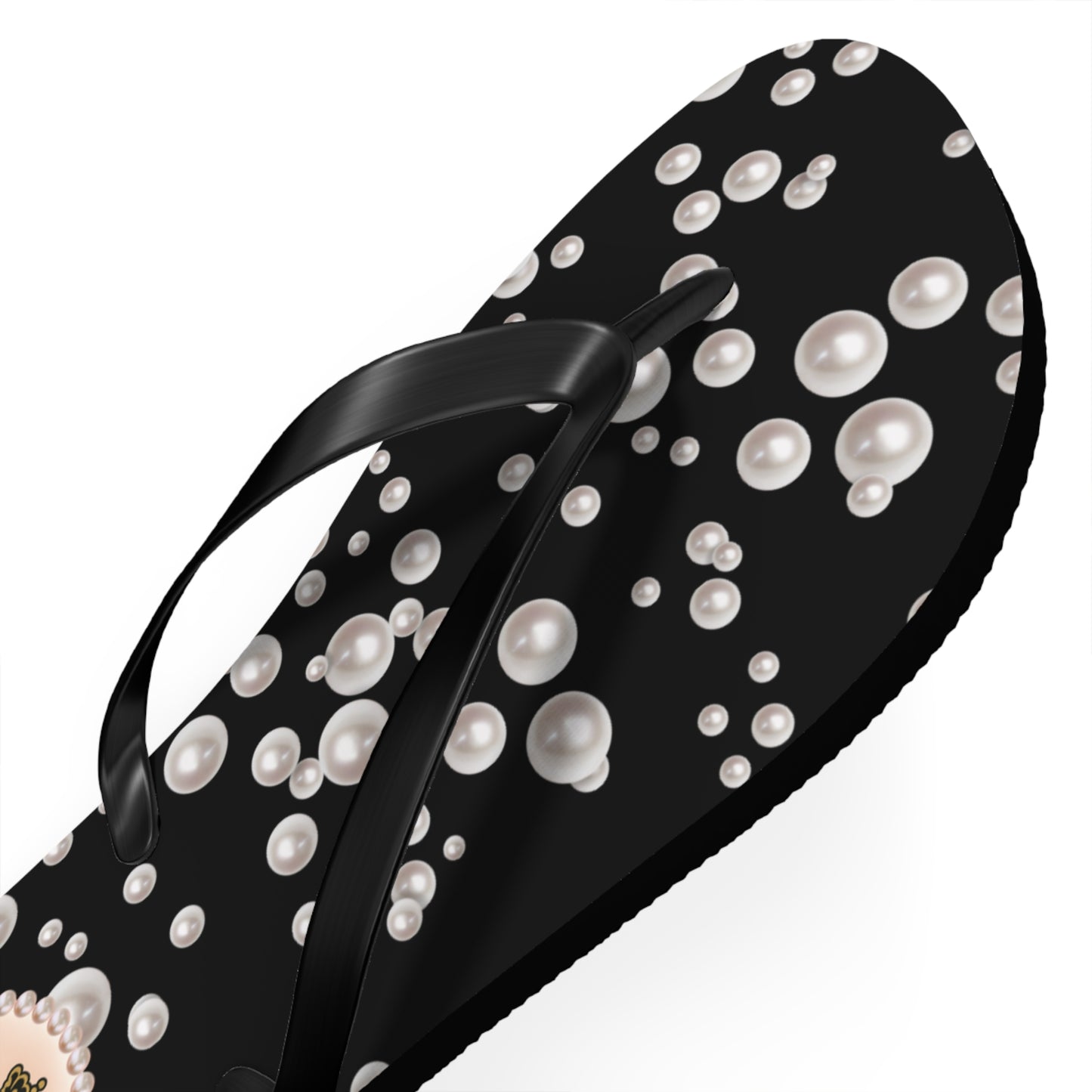 The Boujee Hive Flip Flops - BLACK in Sea of Pearls - EXTRA LARGE