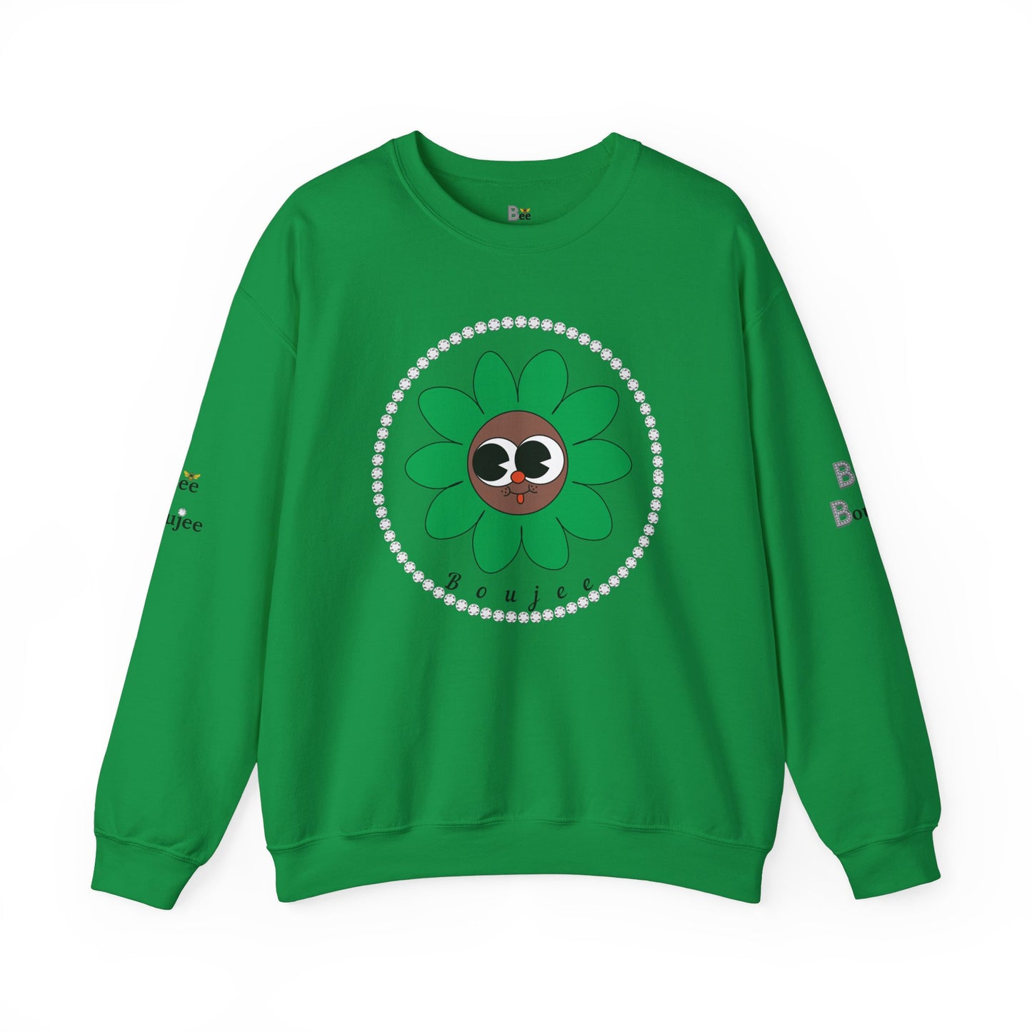 Boujee Flower Smiley Face Green Brown Wide-Eyed - Heavy Blend™ Light Colors Crewneck Sweatshirt