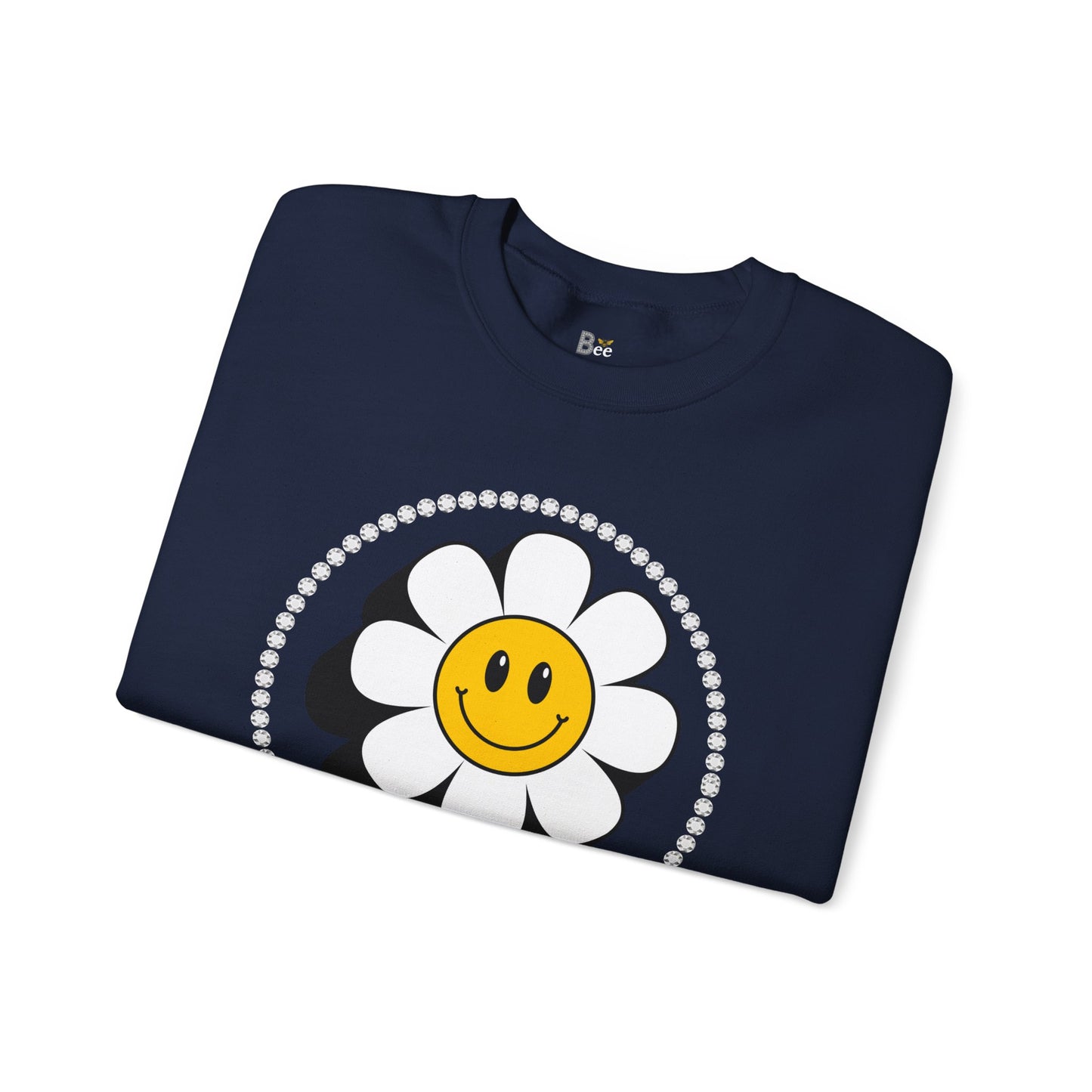 Boujee Flower Smiley Face White Gold - Heavy Blend™ Dark Colors Crewneck Sweatshirt