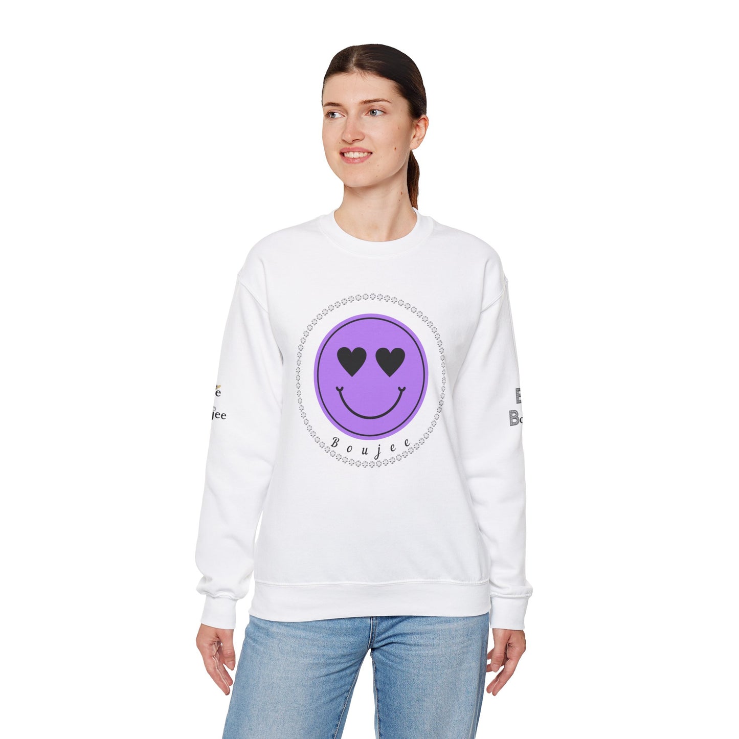 Boujee Smiley Face Purple Heart Eyes - Heavy Blend™ Light Colors Crewneck Sweatshirt