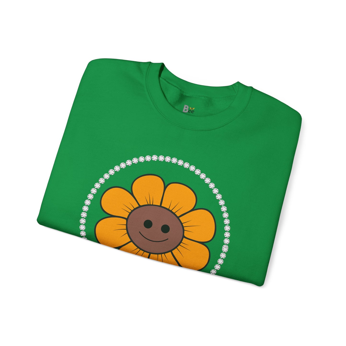 Boujee Flower Smiley Face Gold Brown - Heavy Blend™ Light Colors Crewneck Sweatshirt