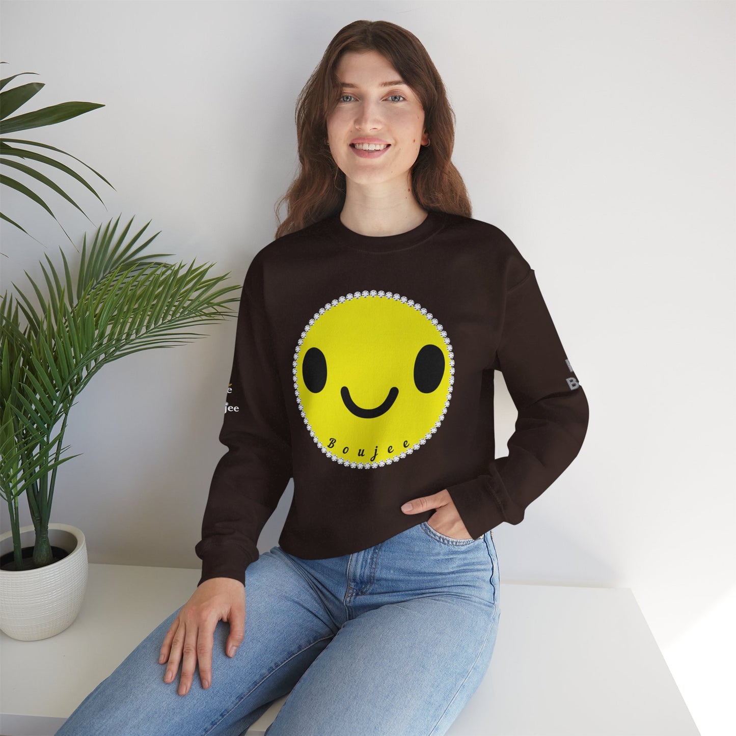 Boujee Smiley Face Yellow - Heavy Blend™ Dark Colors Crewneck Sweatshirt