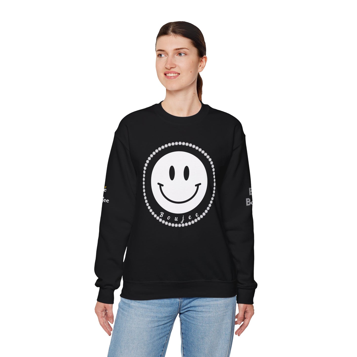 Boujee Smiley Face White - Heavy Blend™ Dark Colors Crewneck Sweatshirt