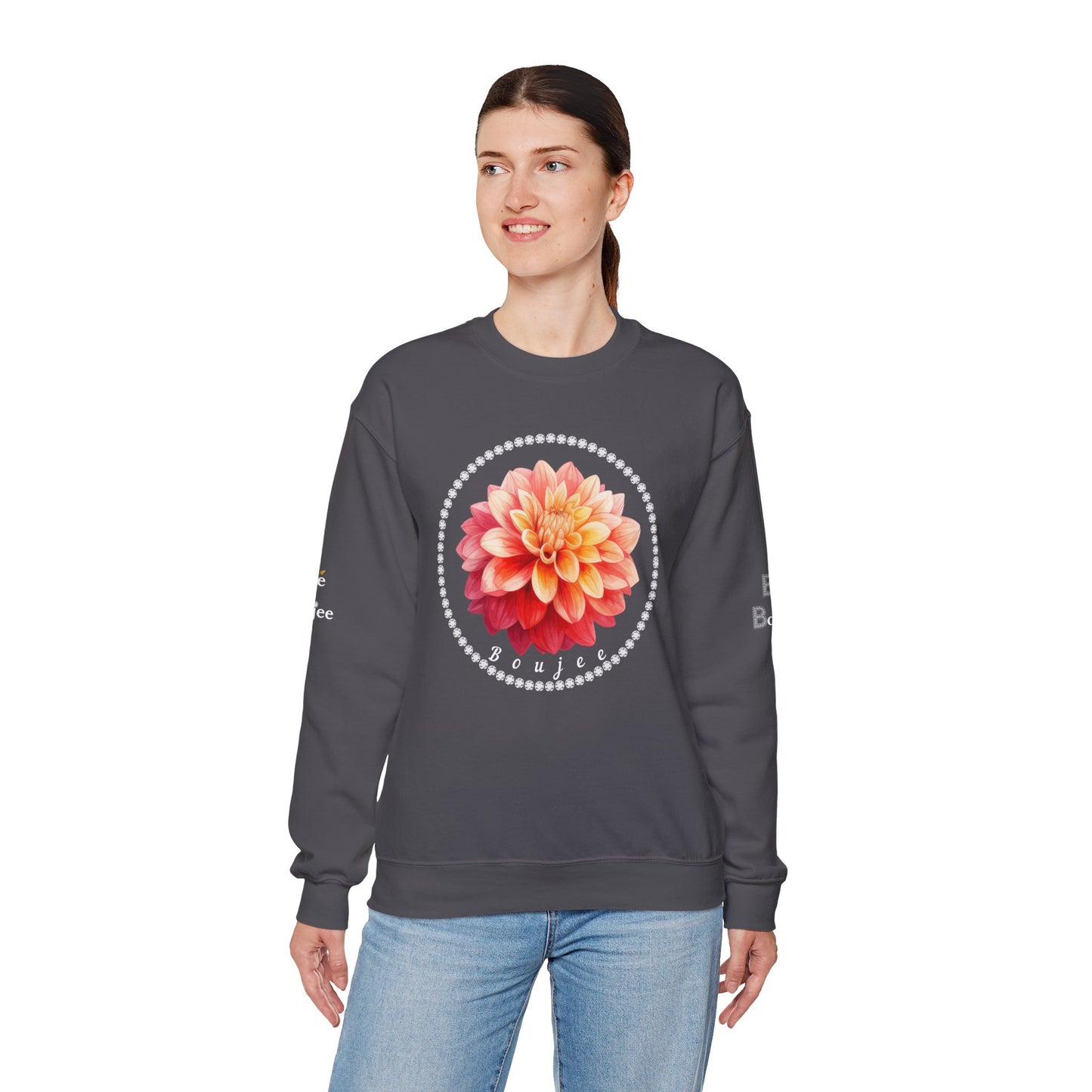 Boujee Flower Pink Yellow - Heavy Blend™ Dark Colors Crewneck Sweatshirt