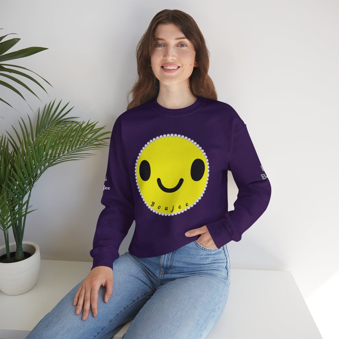 Boujee Smiley Face Yellow - Heavy Blend™ Dark Colors Crewneck Sweatshirt