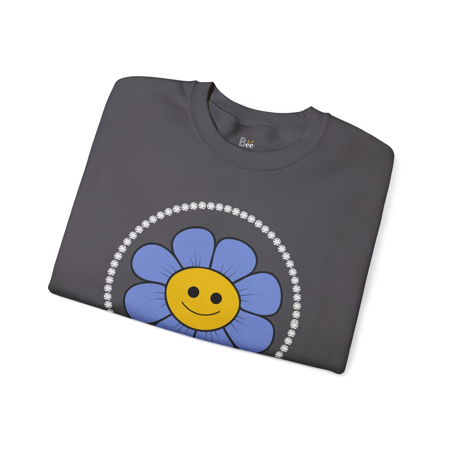 Boujee Flower Smiley Face Blue Gold - Heavy Blend™ Dark Colors Crewneck Sweatshirt
