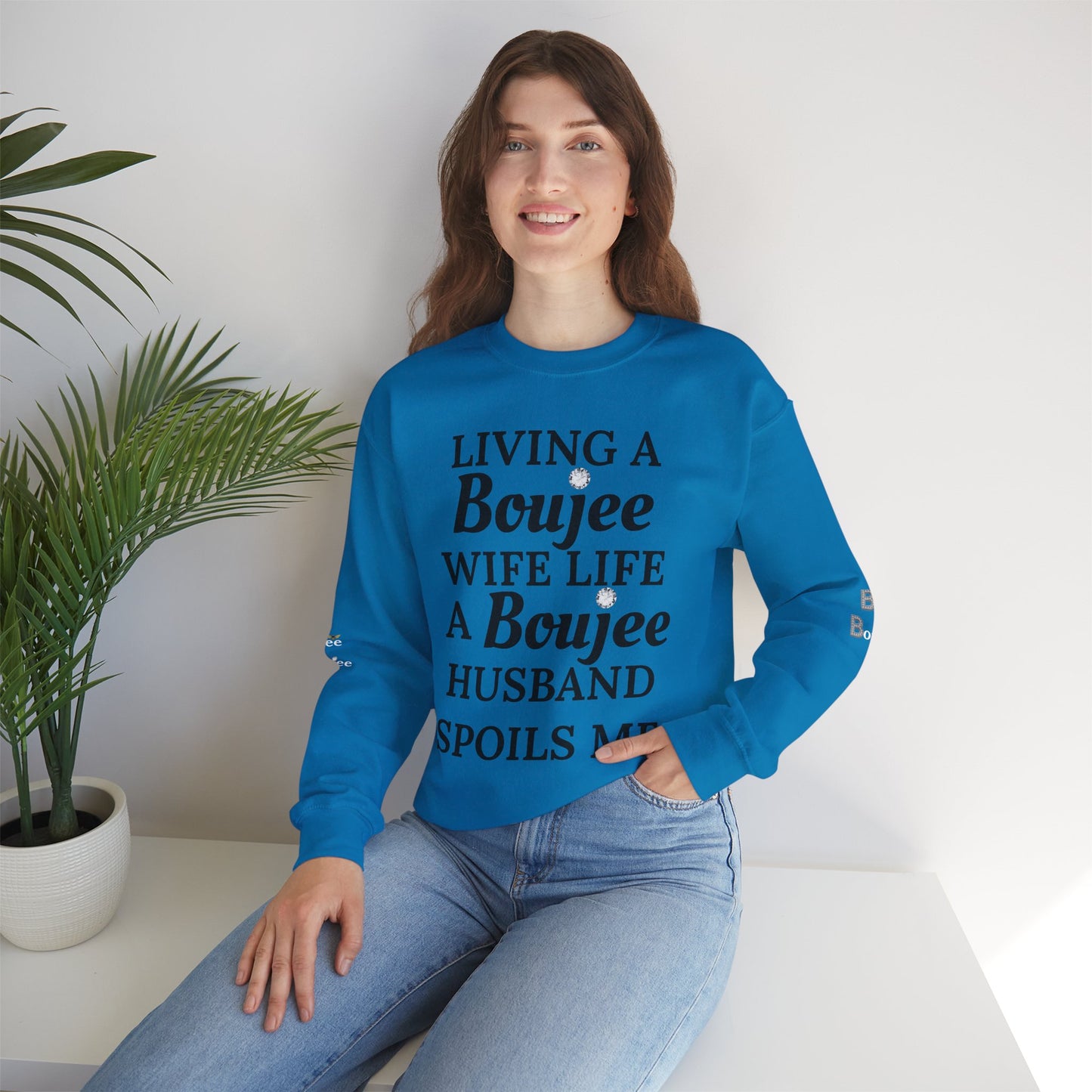 Living a Boujee Wife Life A Boujee Husband Spoils Me - Heavy Blend™ Light Colors Crewneck Sweatshirt