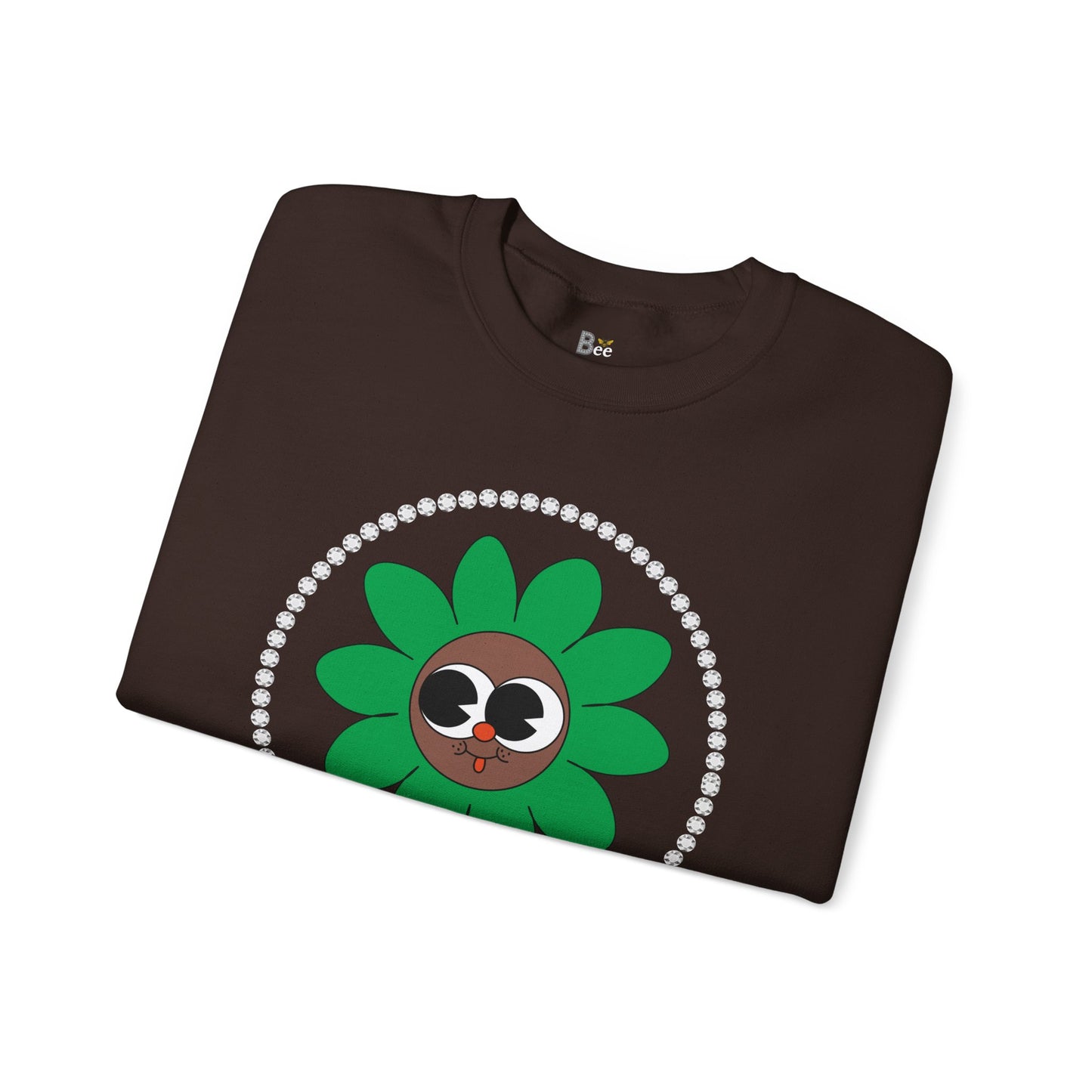 Boujee Flower Smiley Face Green Brown Wide-Eyed - Heavy Blend™ Dark Colors Crewneck Sweatshirt