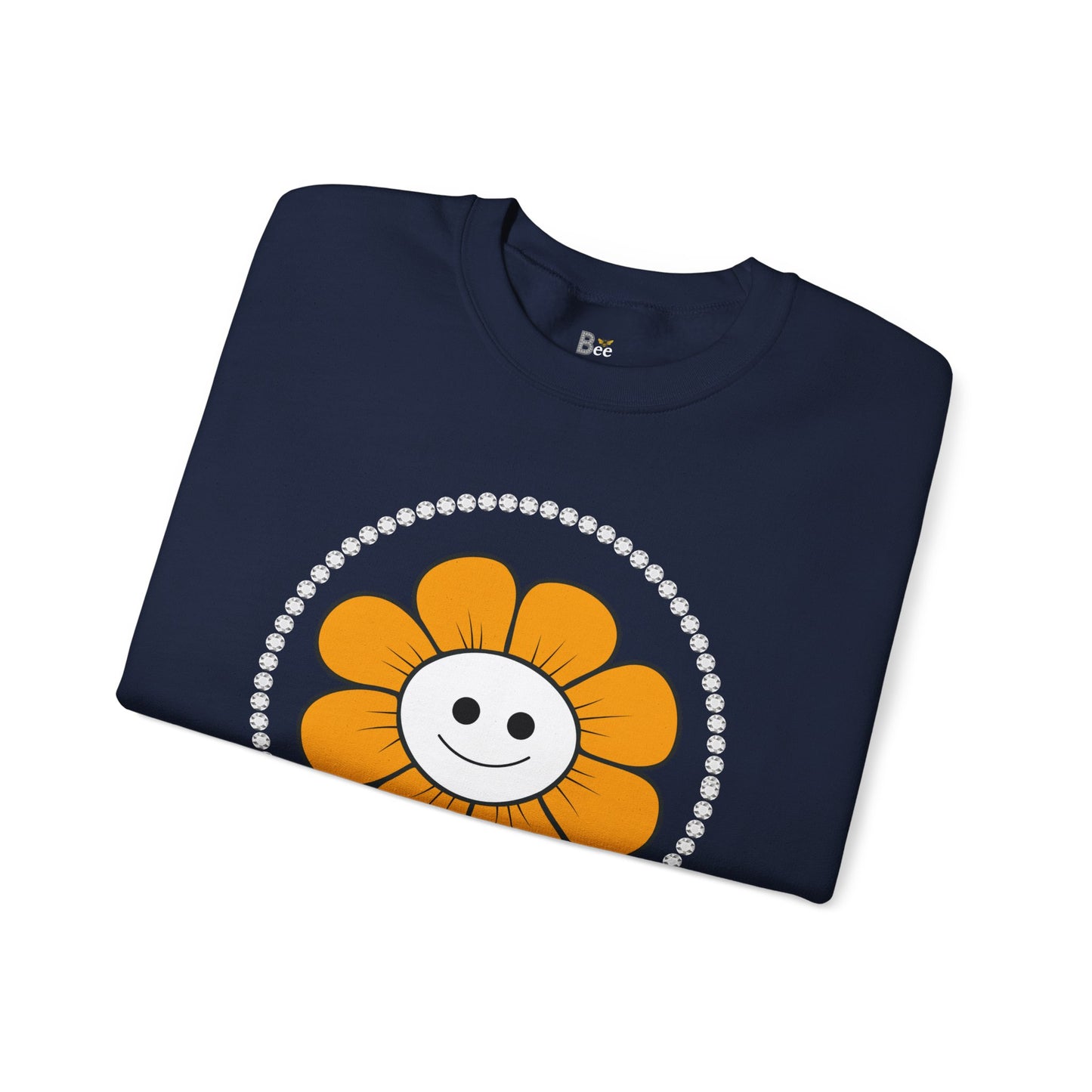 Boujee Flower Smiley Face Gold White - Heavy Blend™ Dark Colors Crewneck Sweatshirt